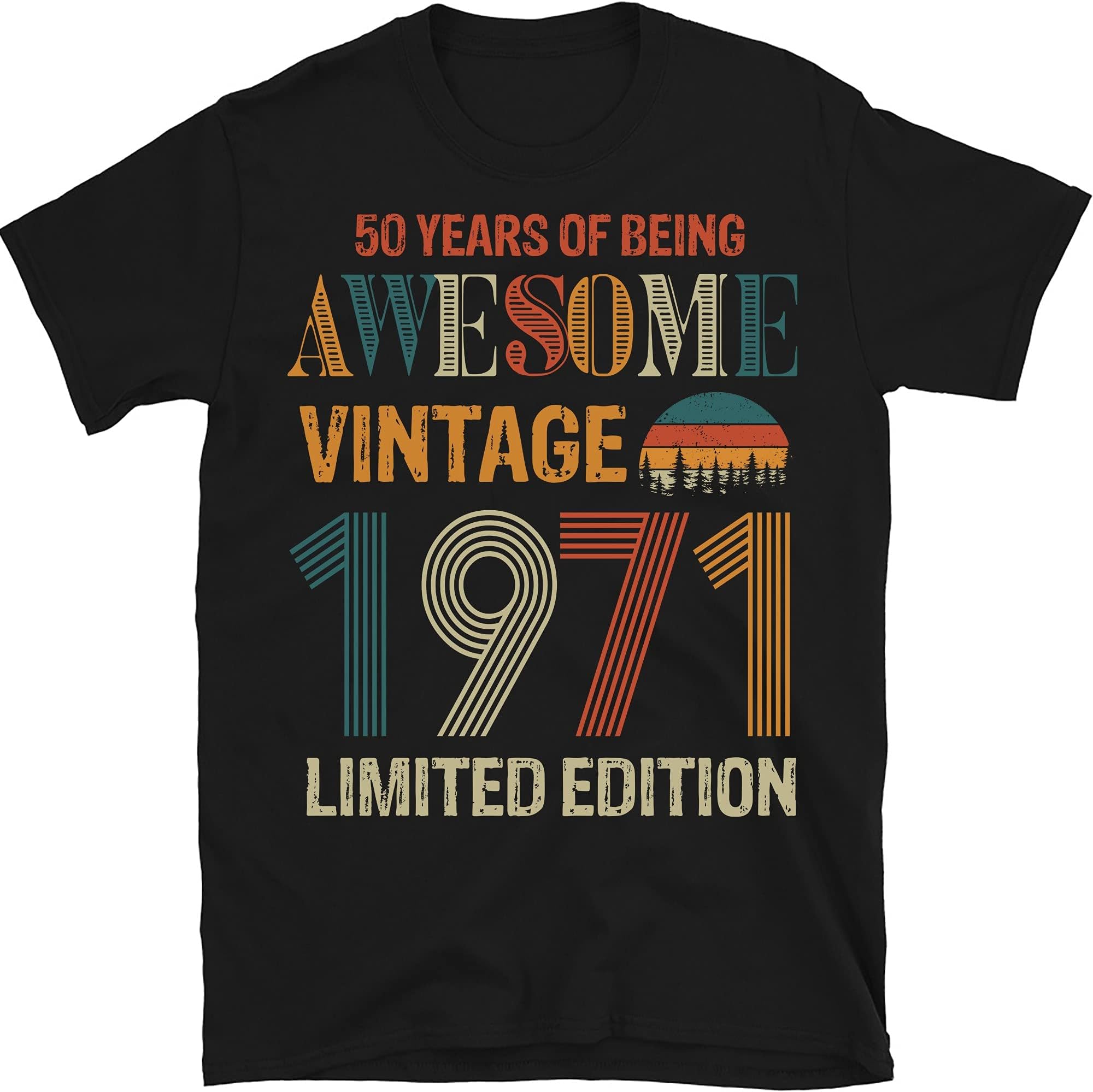 50 Year Old Gifts Vintage 1971 Limited Edition 50th Birthday T-Shirt, 50 Years of Being Awesome Tees Graphic Short Sleeve Casual Party Tops for Men Women, Vintage Birthday Gift for Mom Dad