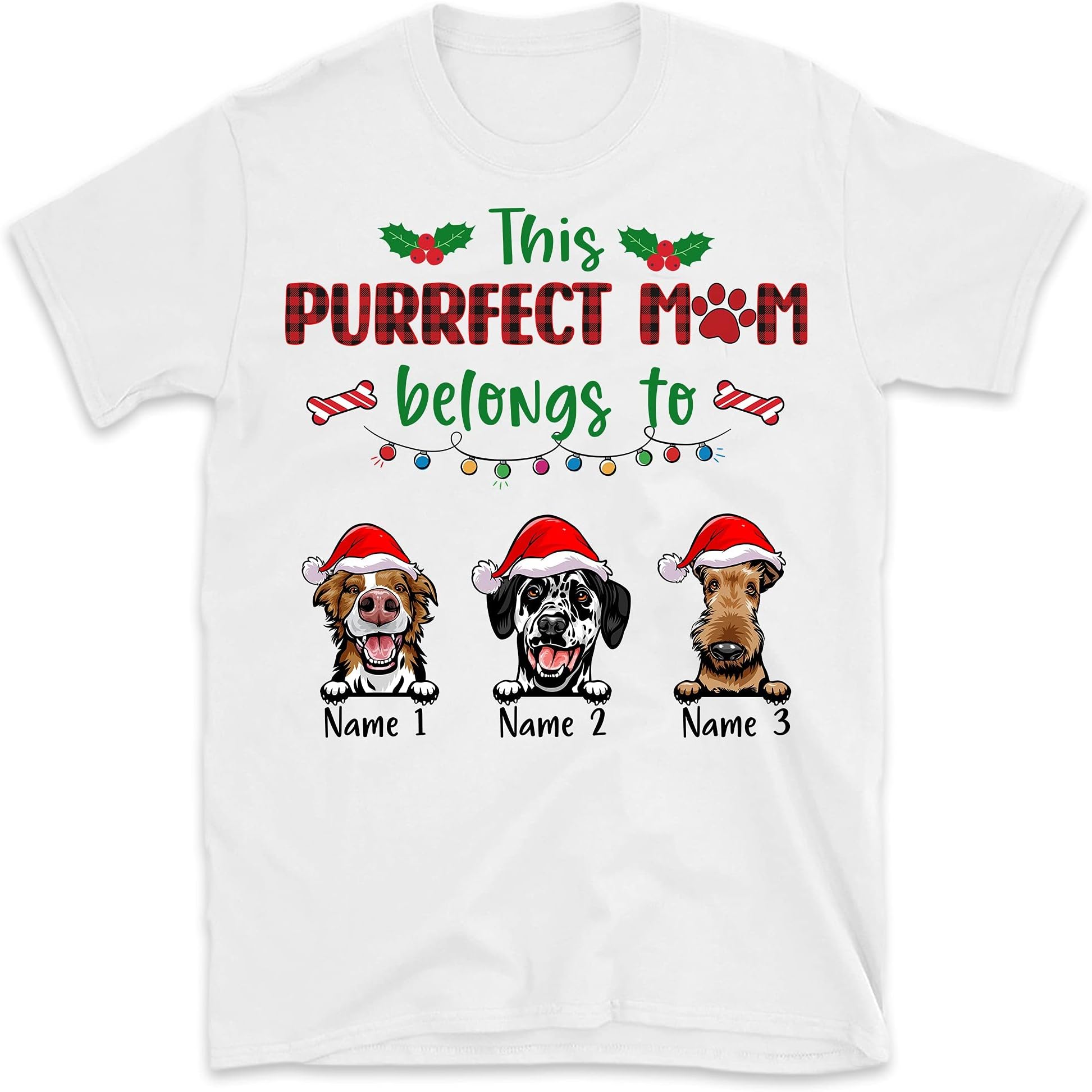 Personalized Christmas Dog Mom T-Shirt, Custom Dog Girl Shirt, Funny Dog Lover Merry Christmas Shirts, This Purrfect Mom Belongs to, Just A Girl Who Loves Dogs Shirt Multicolored