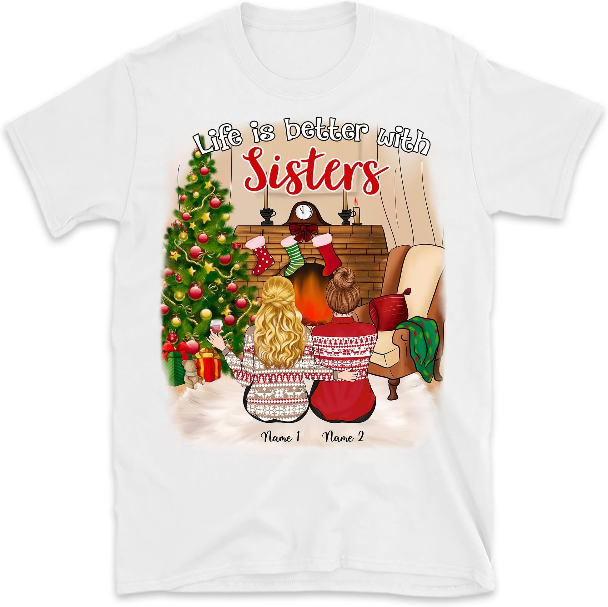 Personalized Sisters Christmas T-Shirt, Best Besties Ever Shirts, Custom Christmas Sister Shirts, Life is Better with Sisters, Custom Shirt for Bestfriend, Multicolored