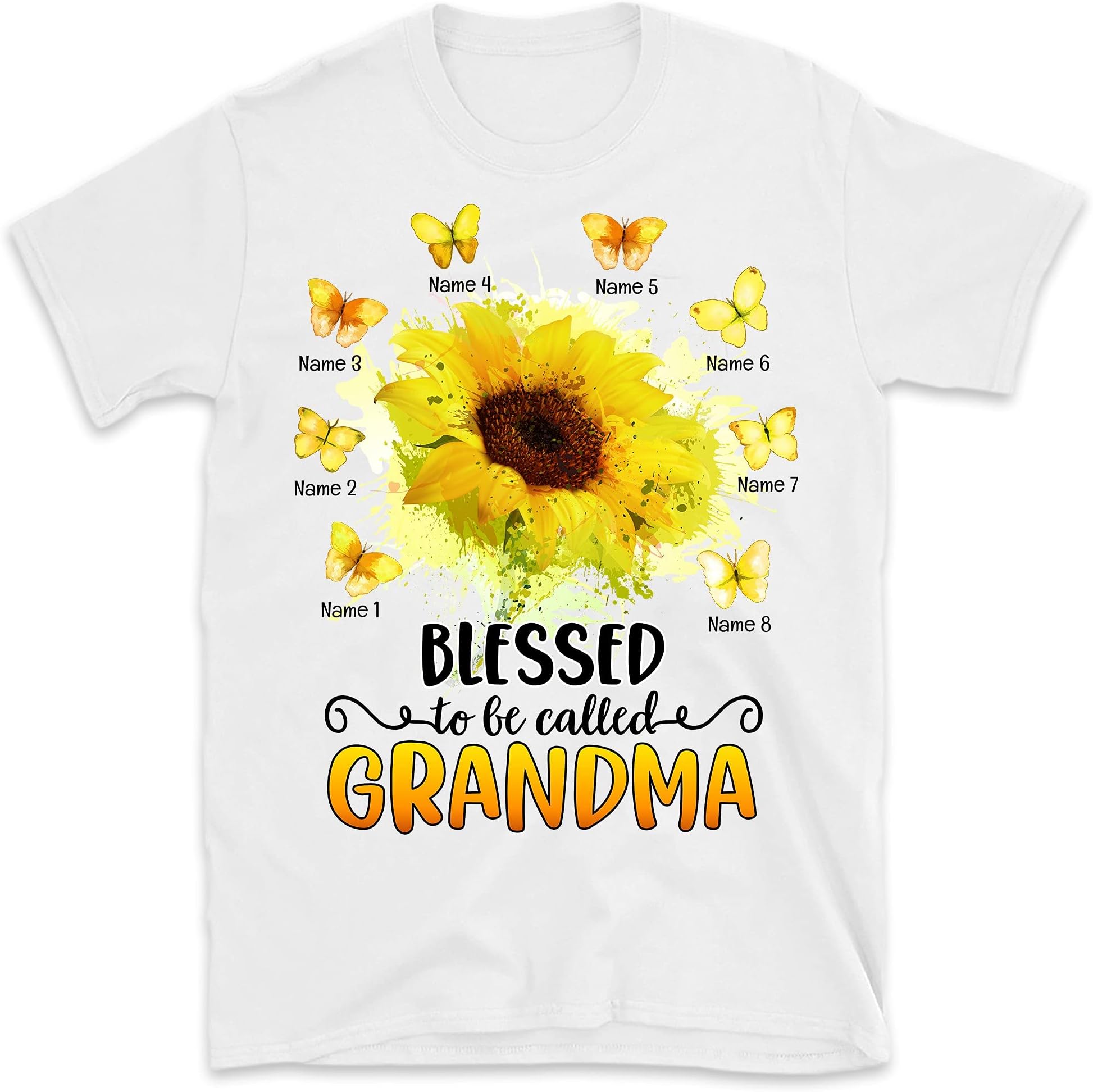 Personalized Grandchildren Grandma Shirt, Butterfly Sunflowers Nana Shirt, Custom Kids Name Shirt, Gifts for Nana Gigi Shirts, Blessed to Be Called Grandma Shirt