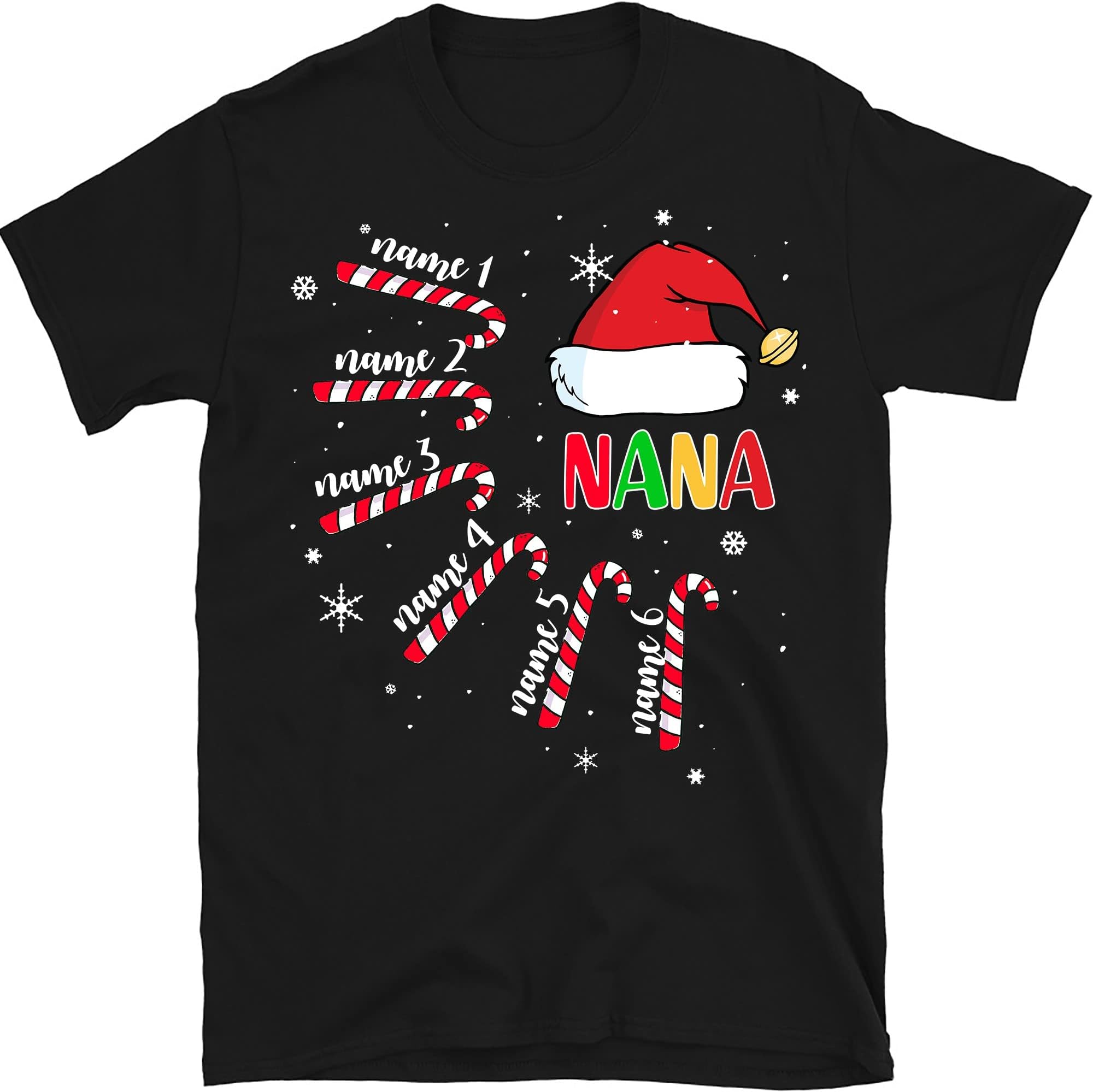 Personalized Nana Christmas Shirt, Nana's Christmas Candy Canes, Custom Grandkids Grandma T-Shirt, for Grandpa, Mom, Dad, Merry Christmas, Grandkids Names Shirt, Multicolored