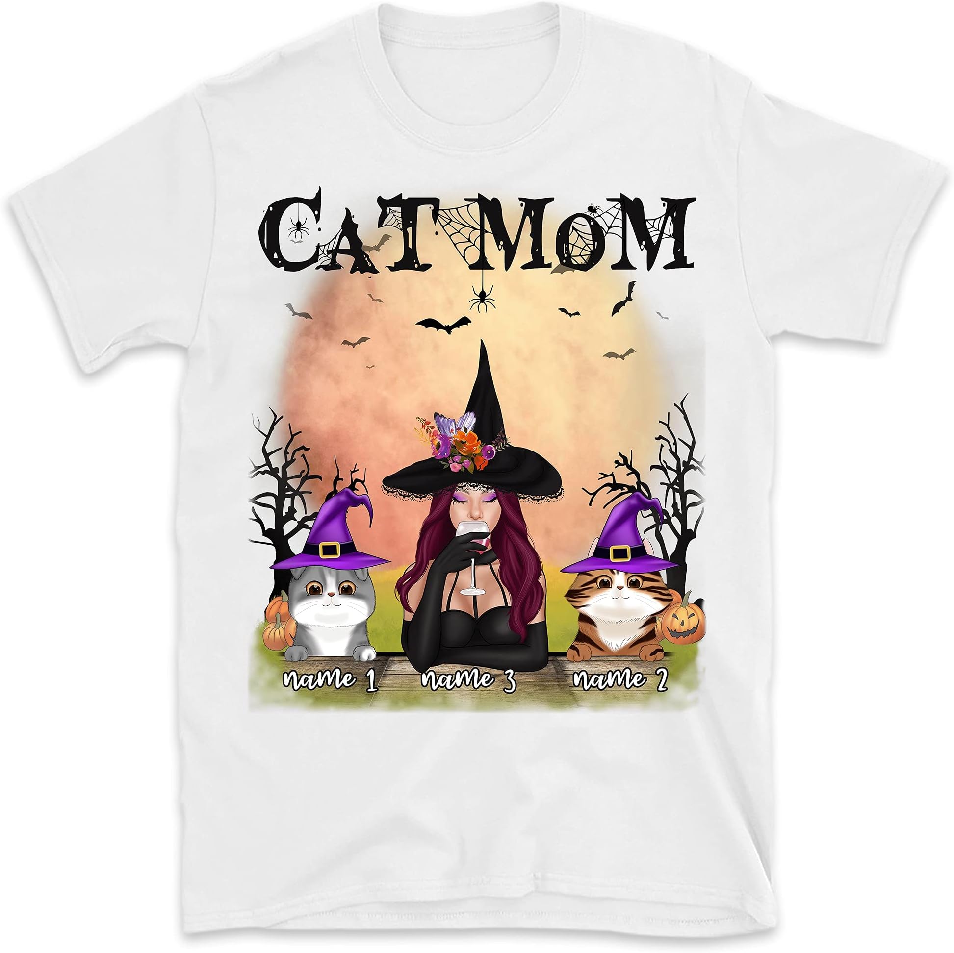Halloween Cat Mom Witch Personalized Shirt, Funny Cats Lovers Women Shirt, Custom Cat Girl Halloween Shirt Multicolored