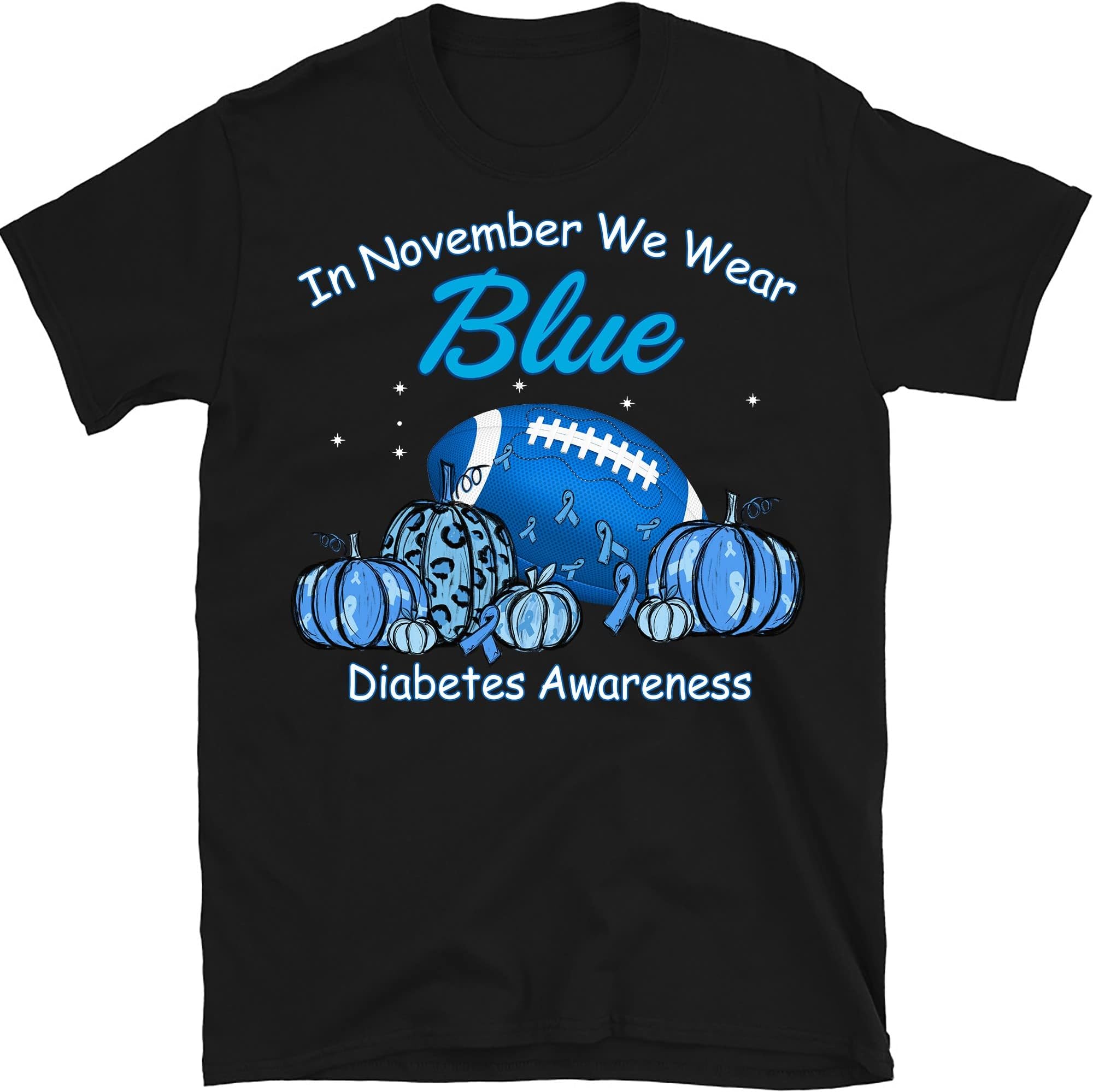 in November We Wear Blue Diabetes Awareness T-Shirt, Diabetes Football Pumpkinshirt, Diabetes Support T-Shirt – Black/XX-Large