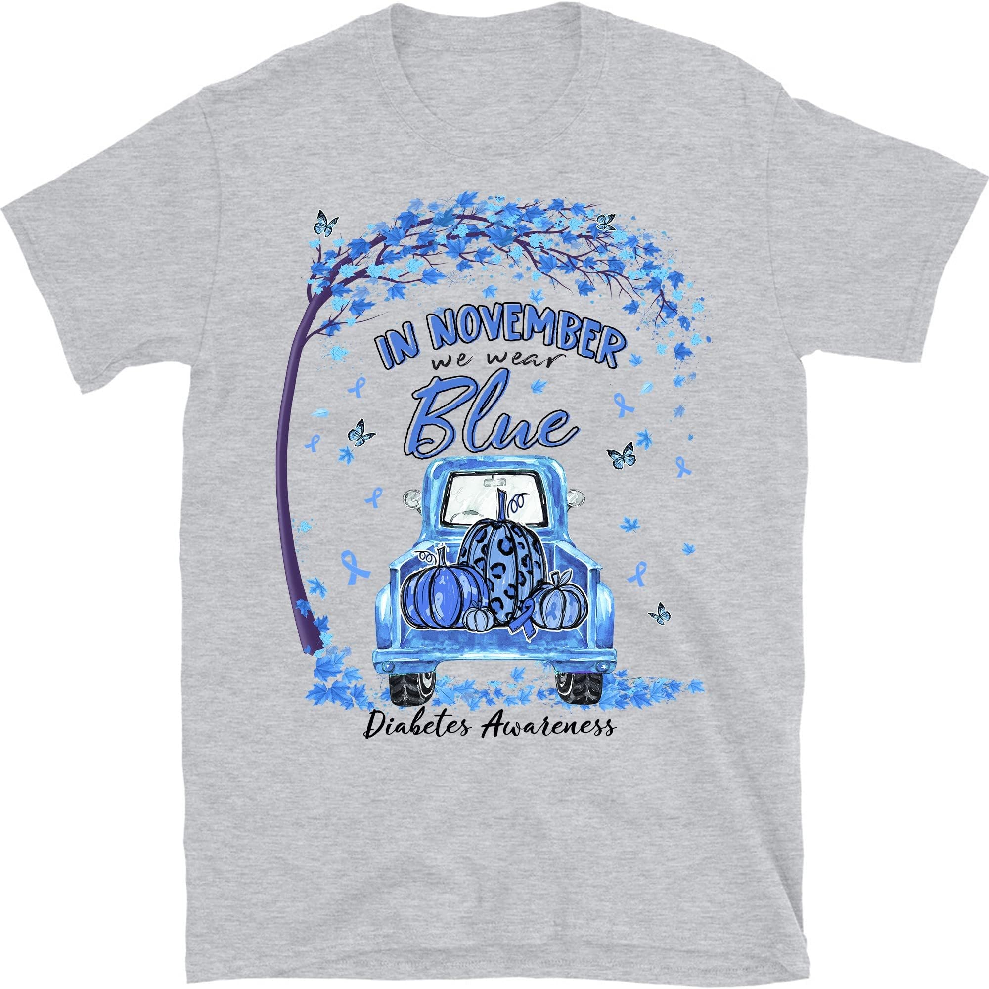 in November We Wear Blue Diabetes Awareness T-Shirt, Diabetes Support T-Shirt, Diabetes Pumpkin Truck Shirt – Sport Grey/X-Large