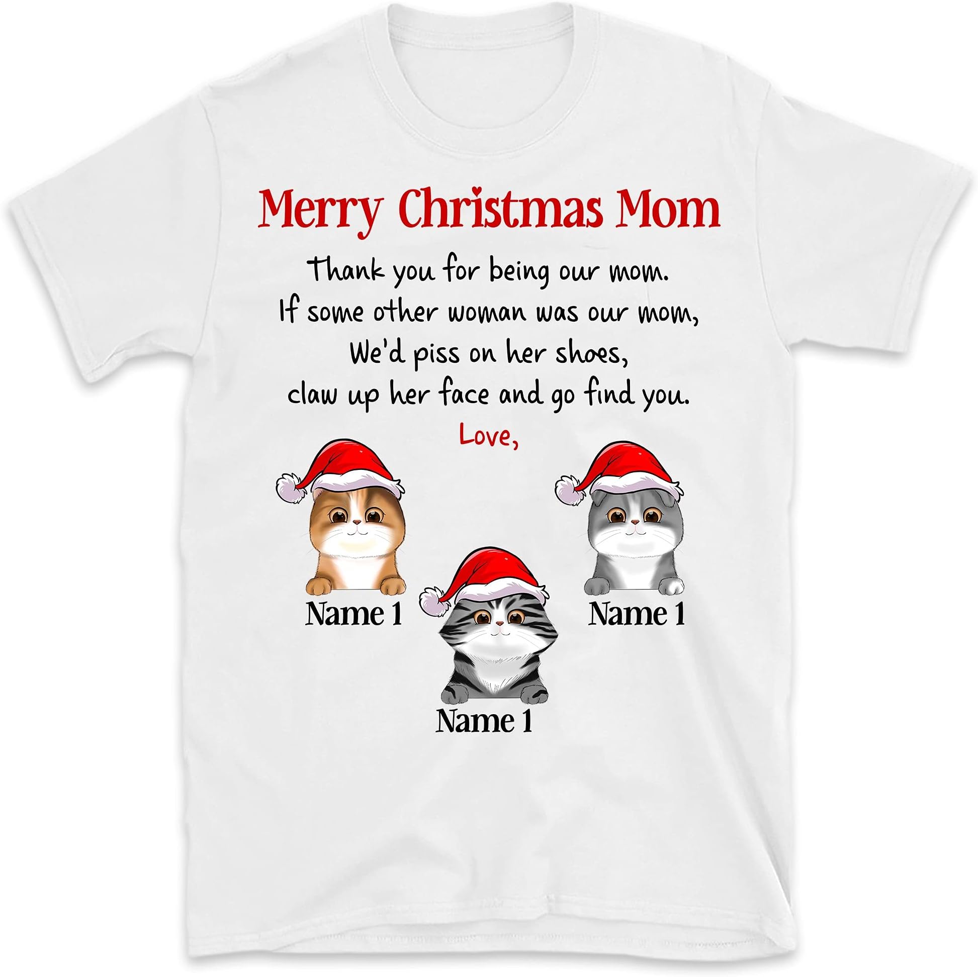Personalized Christmas Cat Mom Cat Dad T Shirt Merry Christmas, Cat Lovers Shirt, Merry Christmas Cat Girl Shirt, Funny Cat Lover Christmas Shirts