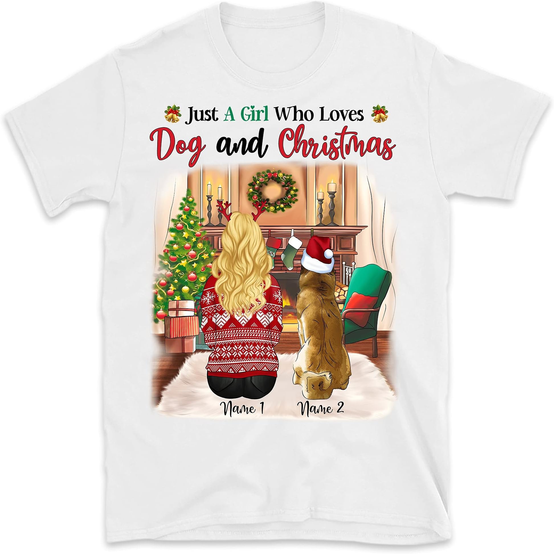 Personalized Christmas Dog Mom T Shirt, Just a Girl Who Loves Dog and Christmas, Custom Funny Dog Lovers Shirt, Merry Christmas Dog Girl Shirts