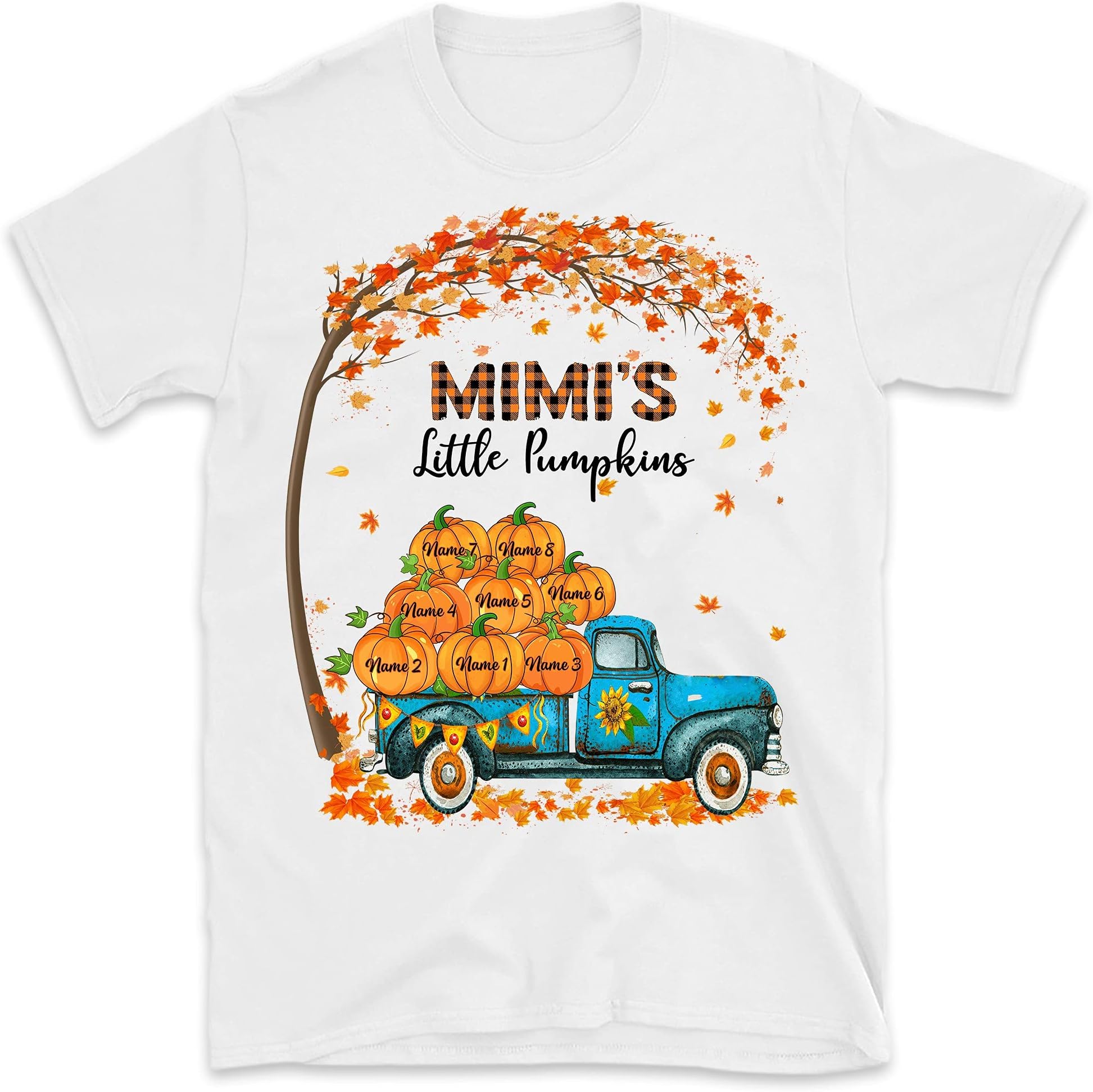 Personalized Fall Grandma's Little Pumpkin Shirt, Custom Halloween Thanksgiving Kids Nana Shirt with Grandkid's Names, Gift for Mimi Mom Women Tee, Multicolored