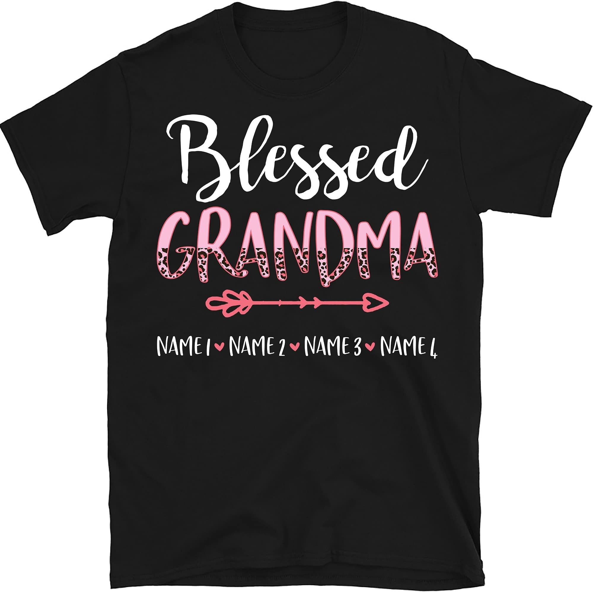 Personalized Blessed Grandma Grandkids Shirt Women T-Shirt, Nana Mom Shirts with Kids Names, Grandma Blessed T-Shirt, Multicolored