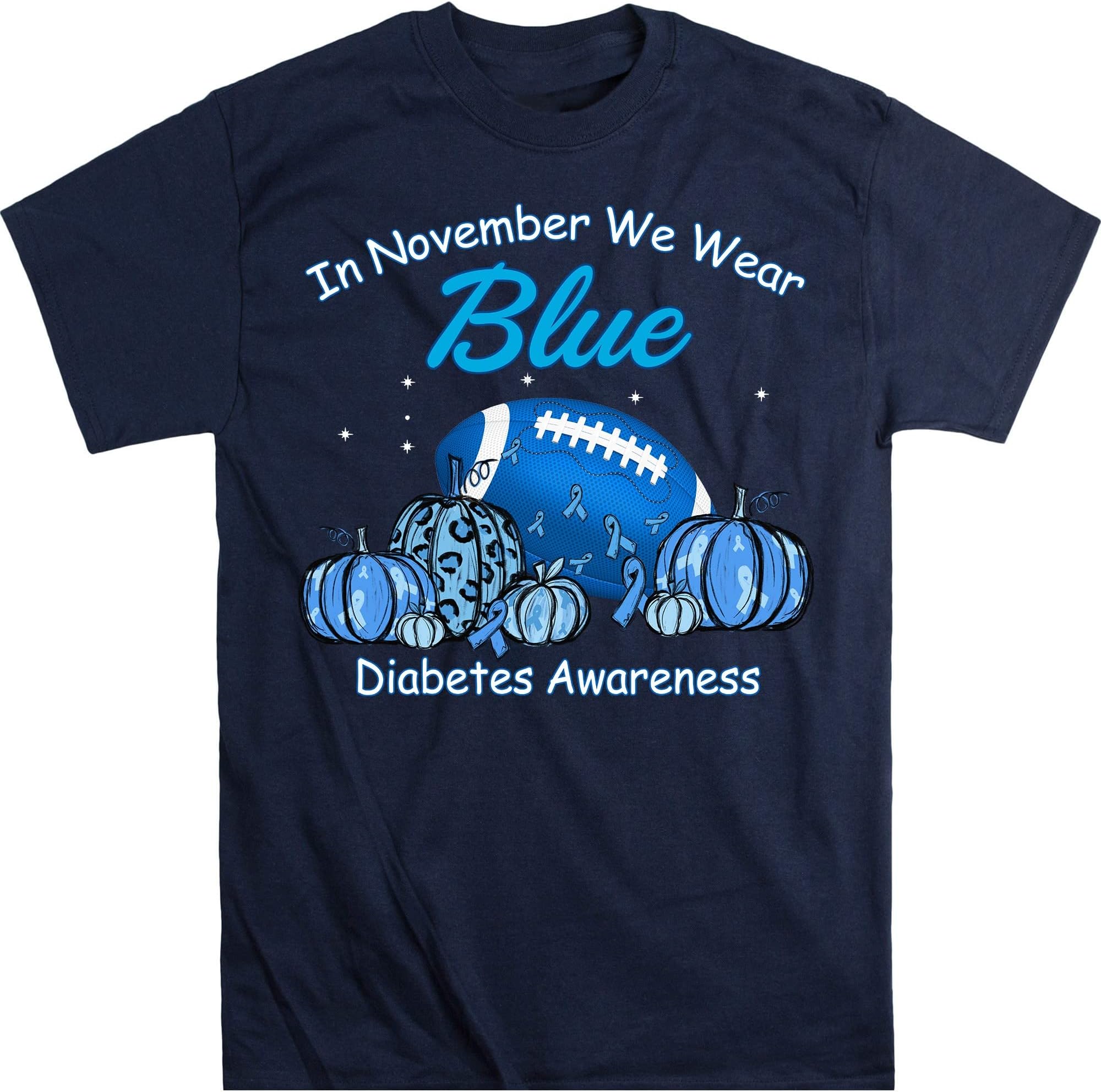 in November We Wear Blue Diabetes Awareness T-Shirt, Diabetes Football Pumpkinshirt, Diabetes Support T-Shirt – Navy/4X-Large