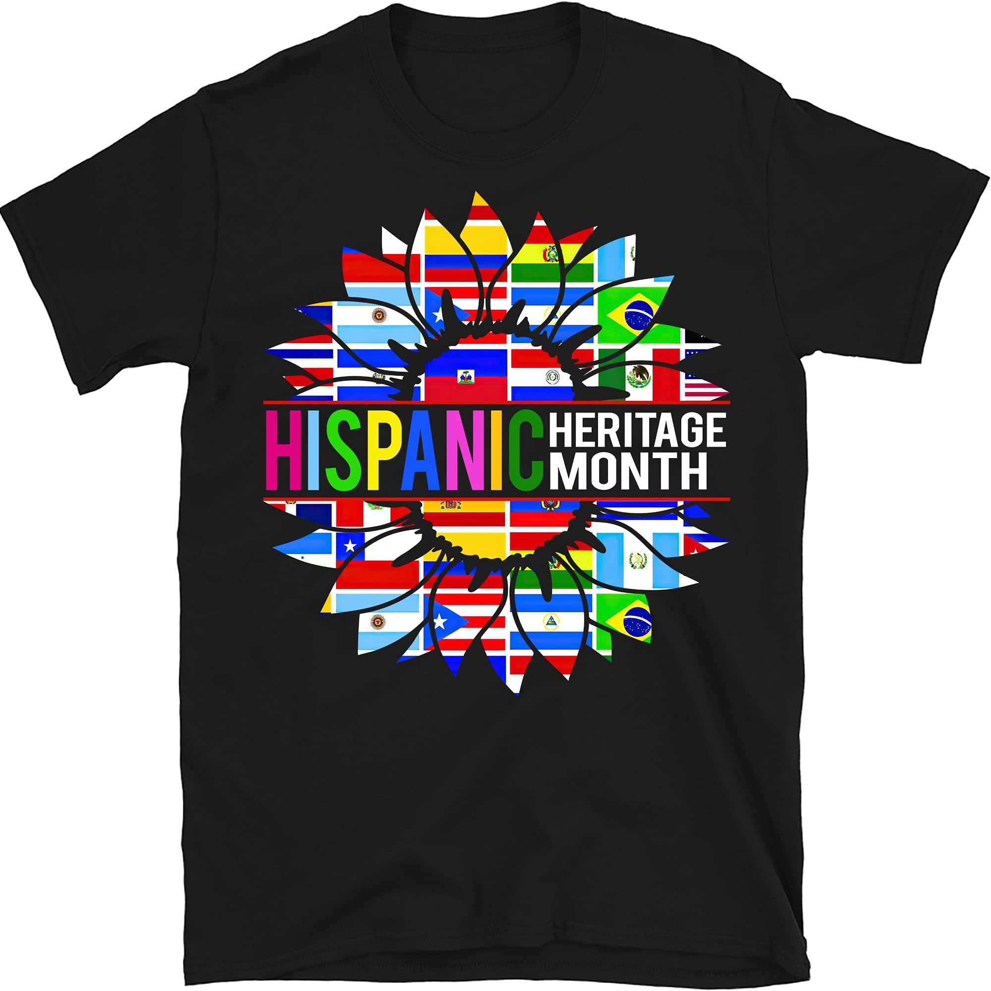 National Hispanic Heritage Month Decoration Flags Sunflower T-Shirt, Hispanic Heritage Shirts – Black/Large