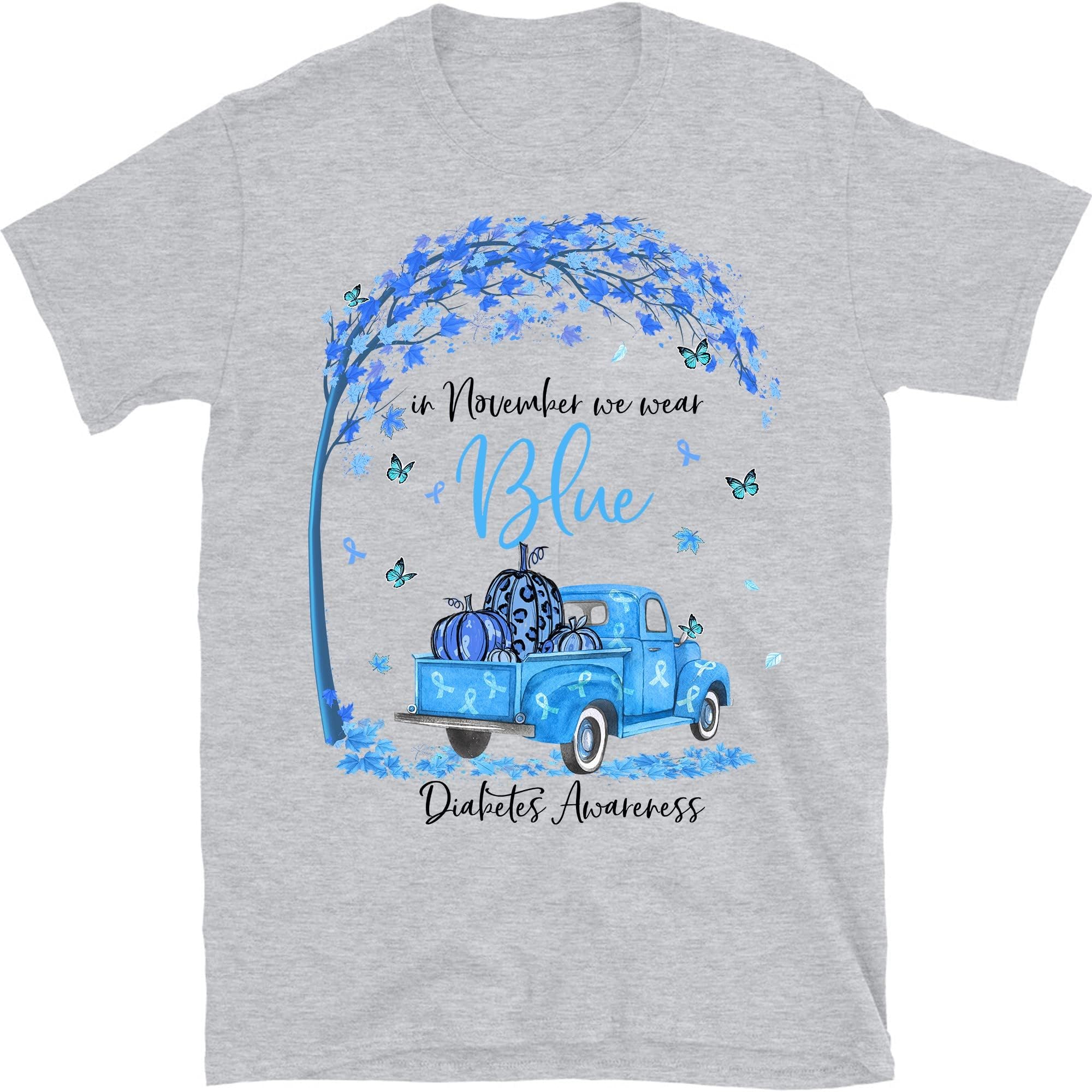 in November We Wear Blue Diabetes Awareness Blue Ribbon T-Shirt, Diabetes Support T-Shirt – Sport Grey/3X-Large