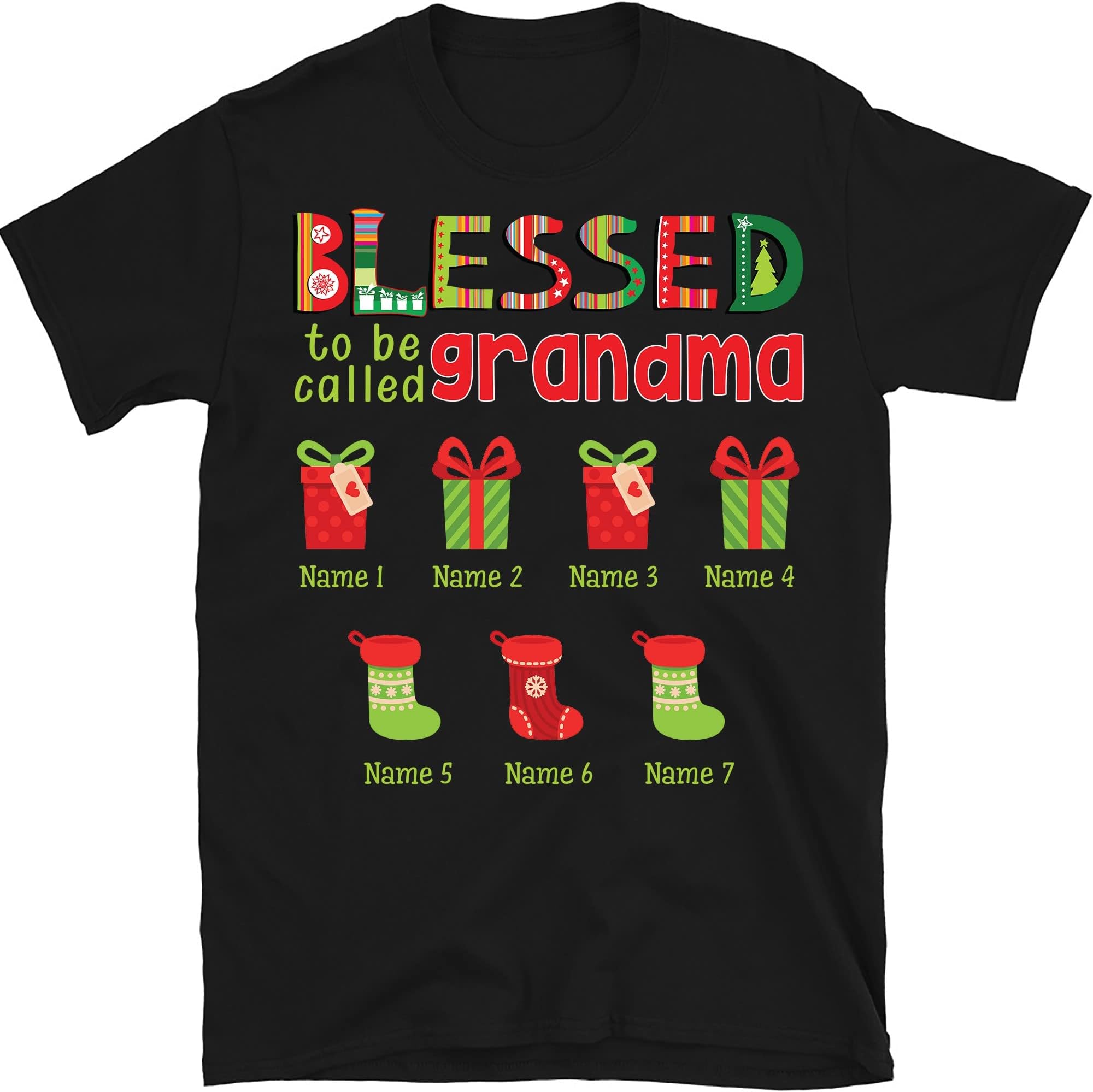Grandma with Grandkids Name Christmas Personalized T Shirt, Blessed to Be Called Grandma Shirt, Custom Grandma Shirt, Christmas Shirts Gift for Nana Mimi Mom Women Grandmother Multicolored
