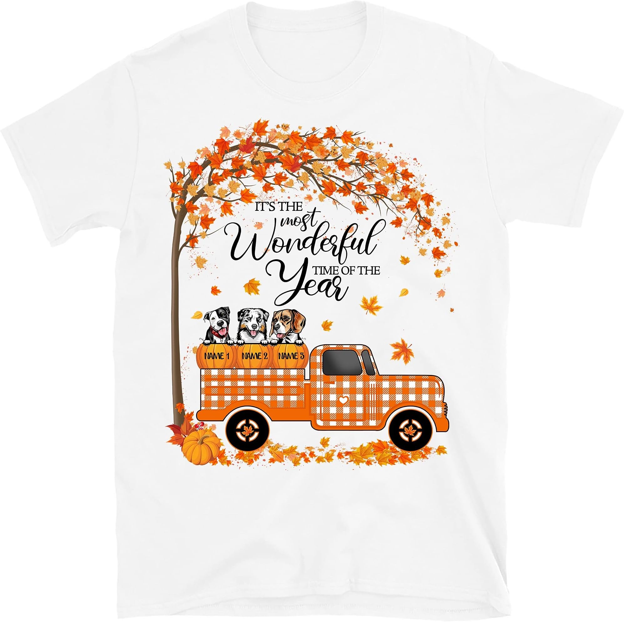Personalized Thanksgiving Halloween Shirts for Women Dogs Truck Plaid Tree Shirt Top Short Sleeve Casual Graphic Print Tshirt – White
