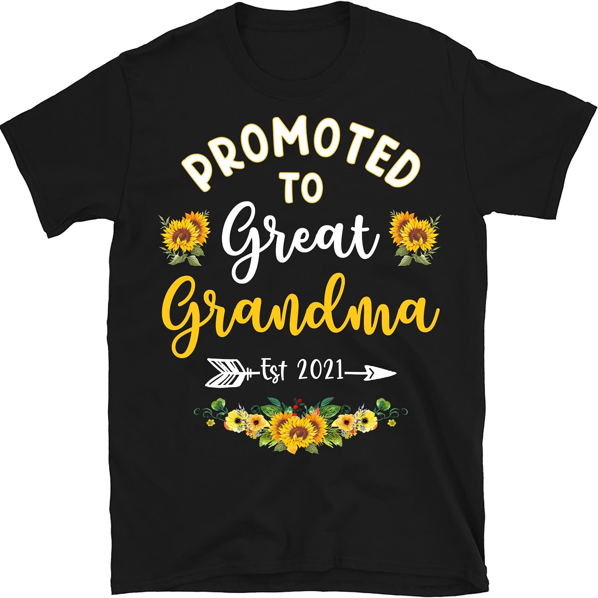 Promoted to Great Grandma Est 2021 Gift Woman T-Shirt Nana Letter Print MotherS Day Thankful Gift Top, Custom Gift for Nana Grandma Mimi, Happy to Be a Grandma Multicolored