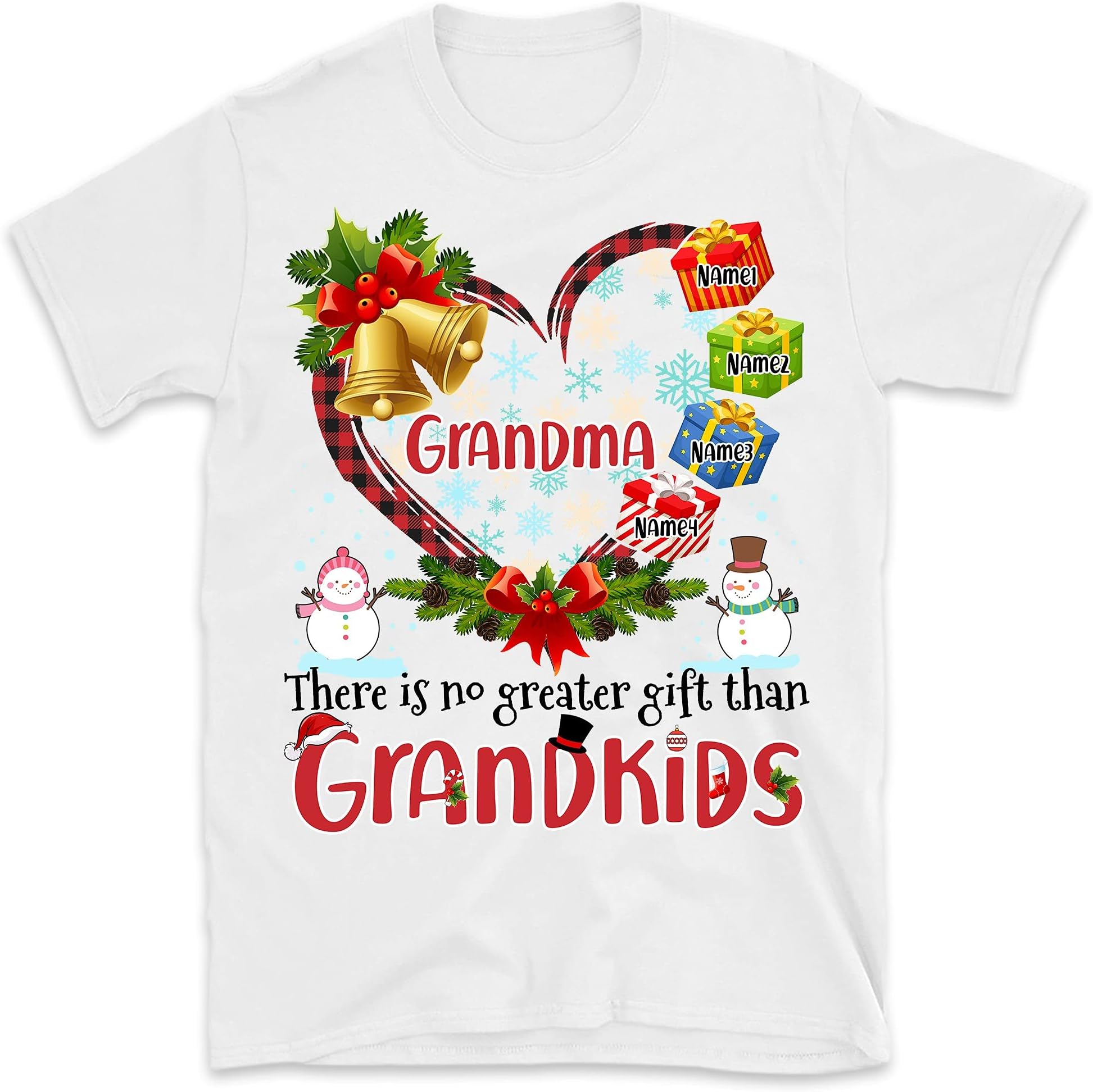 Personalized Grandma Christmas T Shirt, Custom Grandkids Snowman Grandma Shirt, for Grandpa, Mom, Dad, Merry Christmas, Grandkids Names Shirt