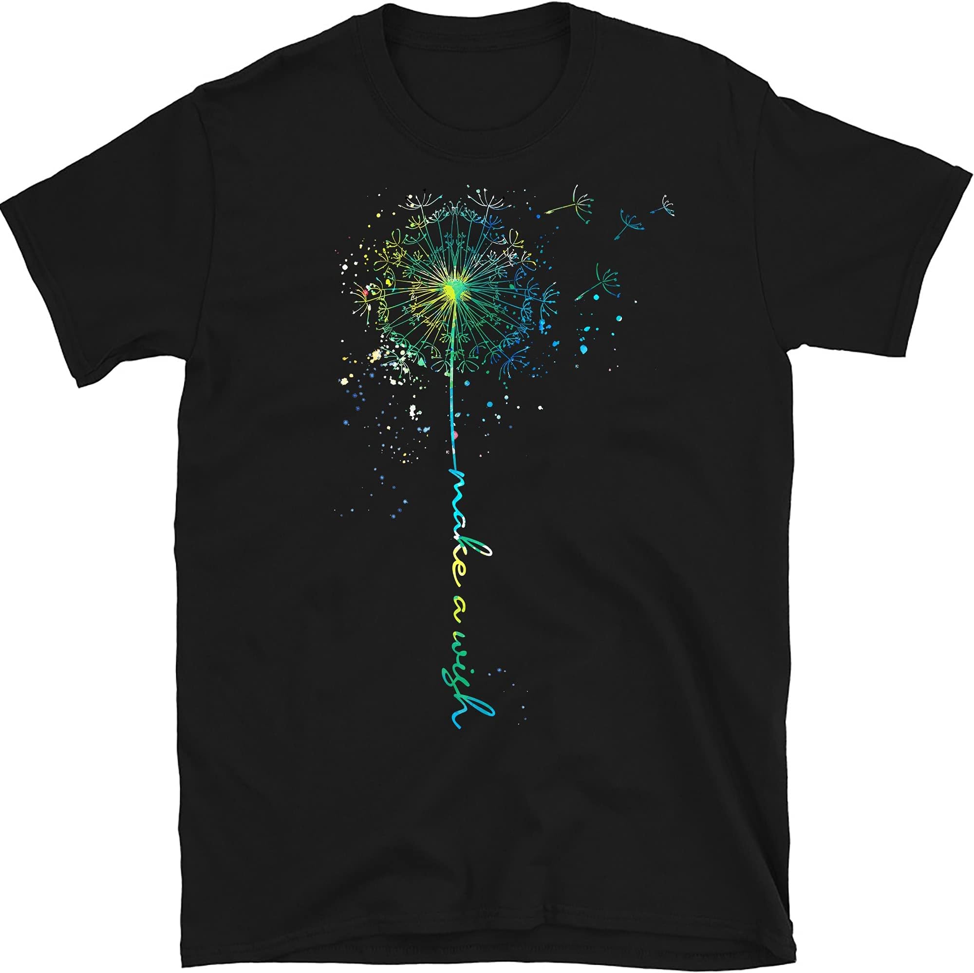 Dandelion Shirt Women Faith Graphic Shirts Make a Wish Vintage Tee Wildflower Short Sleeve Tops, Women's Dandelion Print T Shirts – Black/4X-Large
