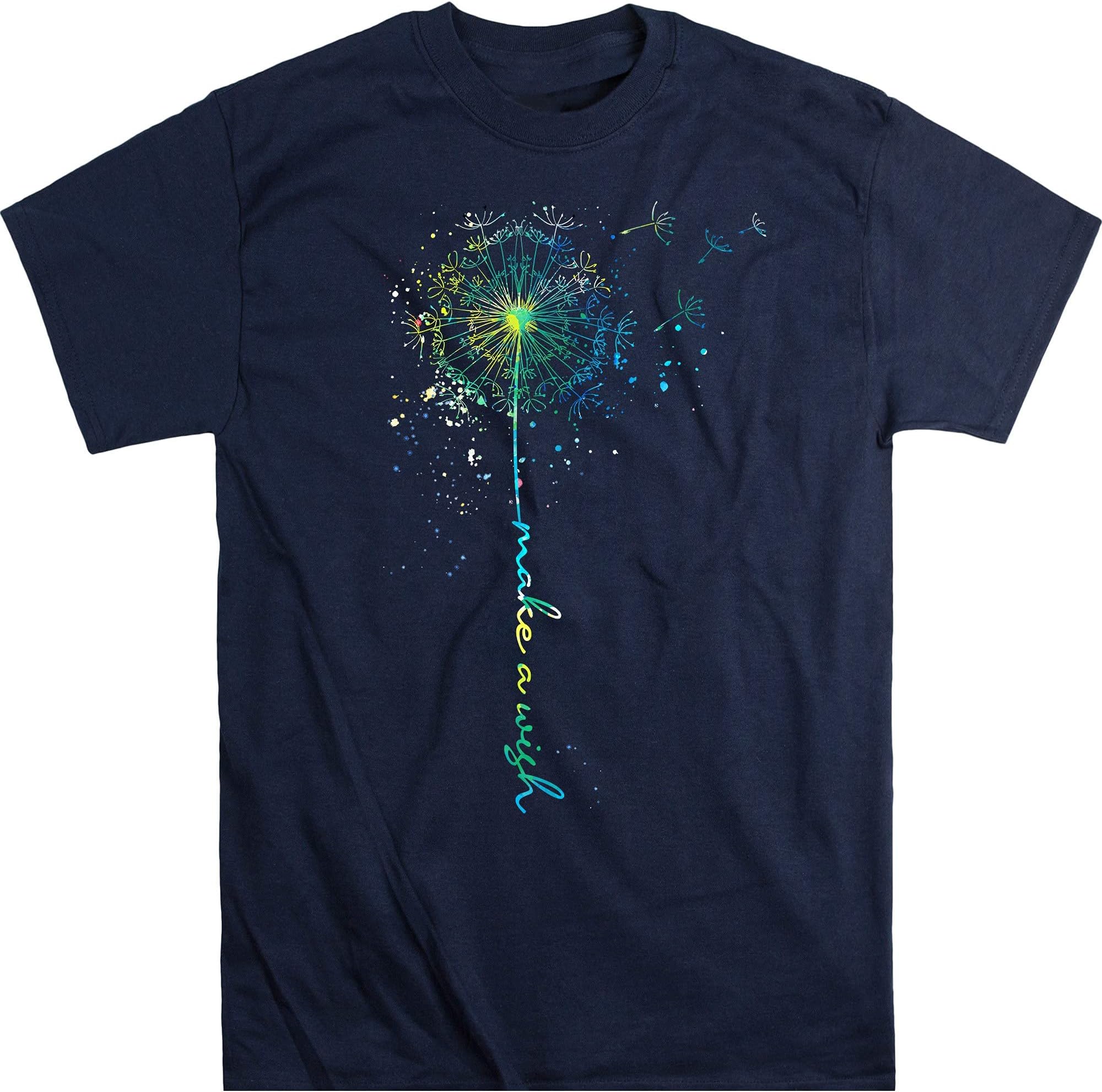 Dandelion Shirt Women Faith Graphic Shirts Make a Wish Vintage Tee Wildflower Short Sleeve Tops, Women's Dandelion Print T Shirts – Navy/4X-Large
