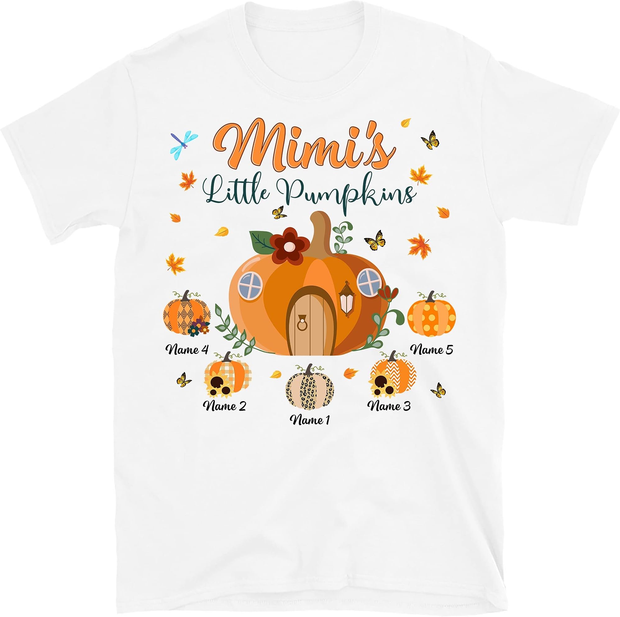 Personalized Fall Halloween Grandma's Little Pumpkin Shirt, Custom Mimi Shirt with Grandkid's Names, Gift for Nana Mom
