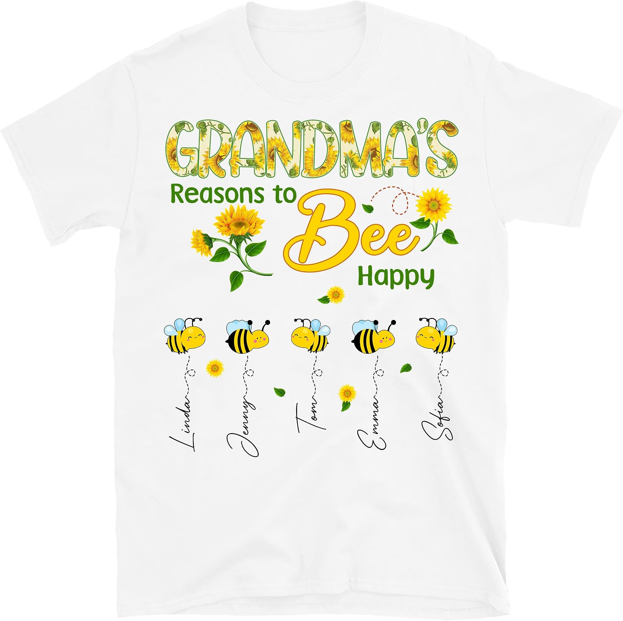 Personalized Grandma Bee Sunflowers T-Shirt, Personalized Grandmas, Reasons to Bee Happy Shirt, Bee Lovers Gift, Sunflowers Lover Shirt, Gift for Grandma Nana #2