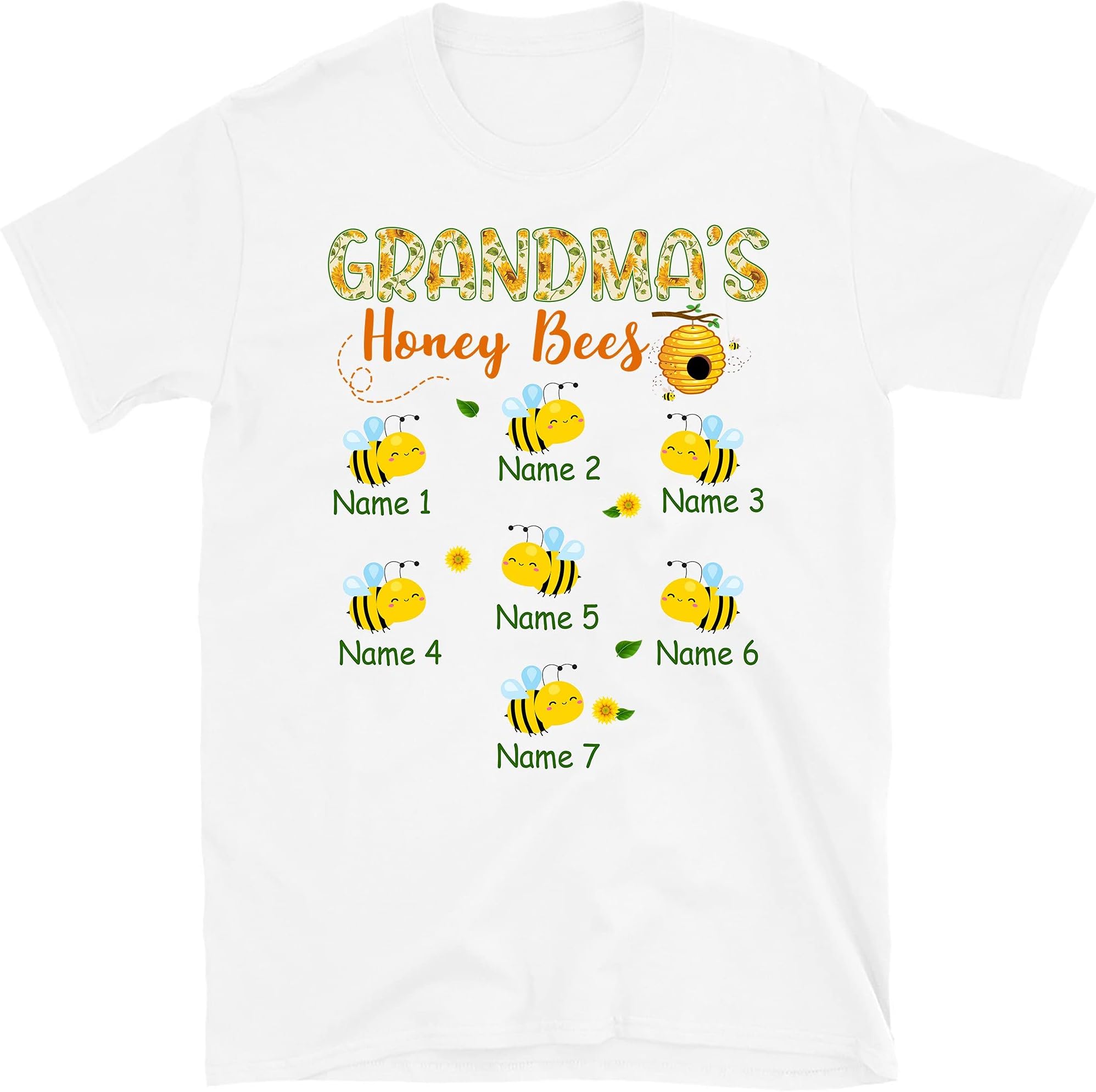 Personalized Grandma Bee Sunflowers T-Shirt, Bee Lovers Gift, Grandma Honey Bee Shirt, Sunflowers Lover Shirt, Gift for Grandma Nana