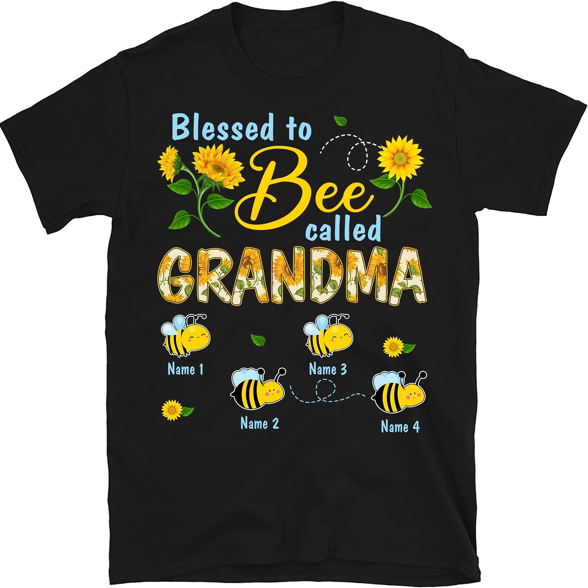 Personalized Grandma Shirt with Grandkids Names, Blessed Grandma Bee Lovers Sunflowers Lover Shirt, Gift for Grandma Nana