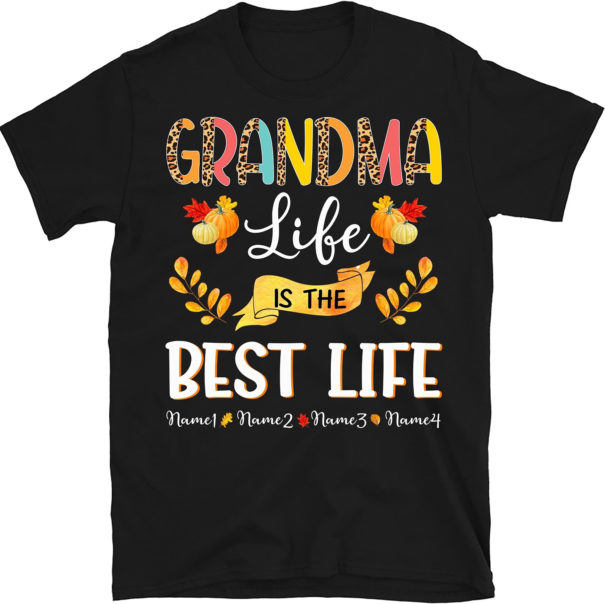 Personalized Fall Grandma Grandchildren Shirt, Custom Grandma Shirt with Grandkid's Names, Gift for Grandma, Multicolored, Small
