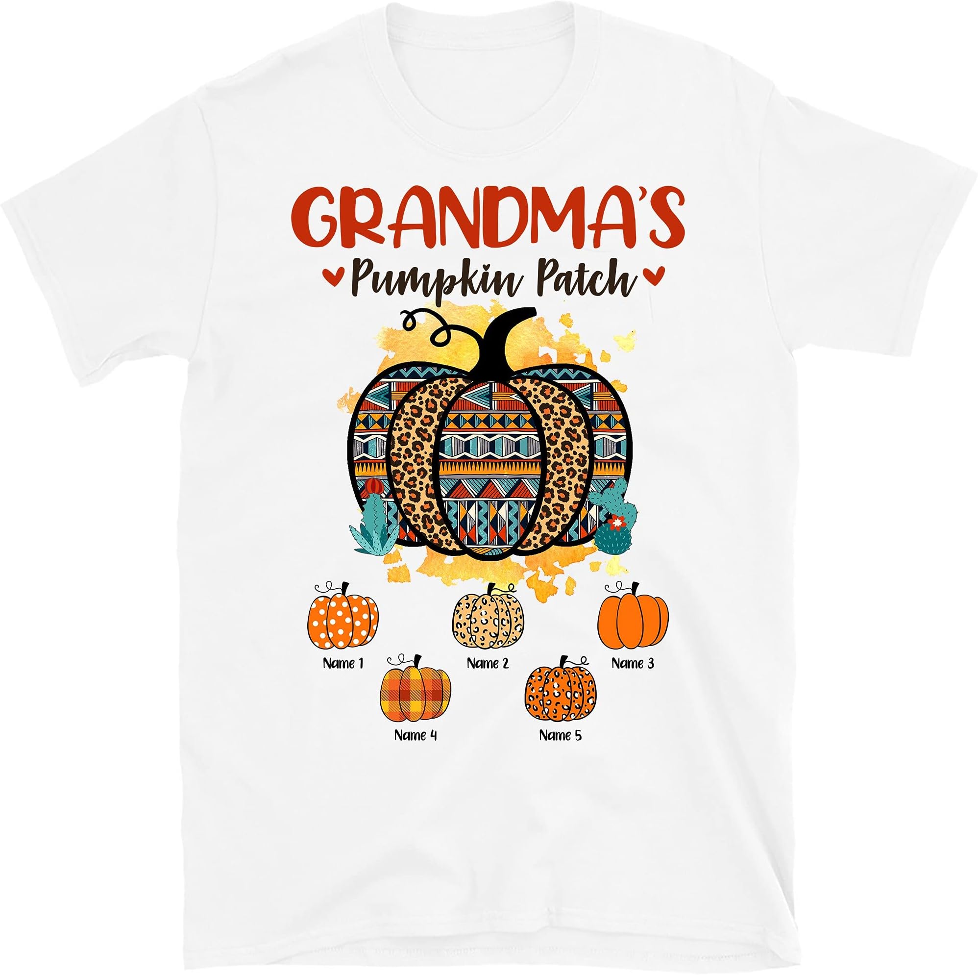Personalized Fall Pumpkin Halloween Grandma Grandkids Happiness T-Shirt, Gift for Nana, Mom, Grandma's Little Pumpkins Shirts