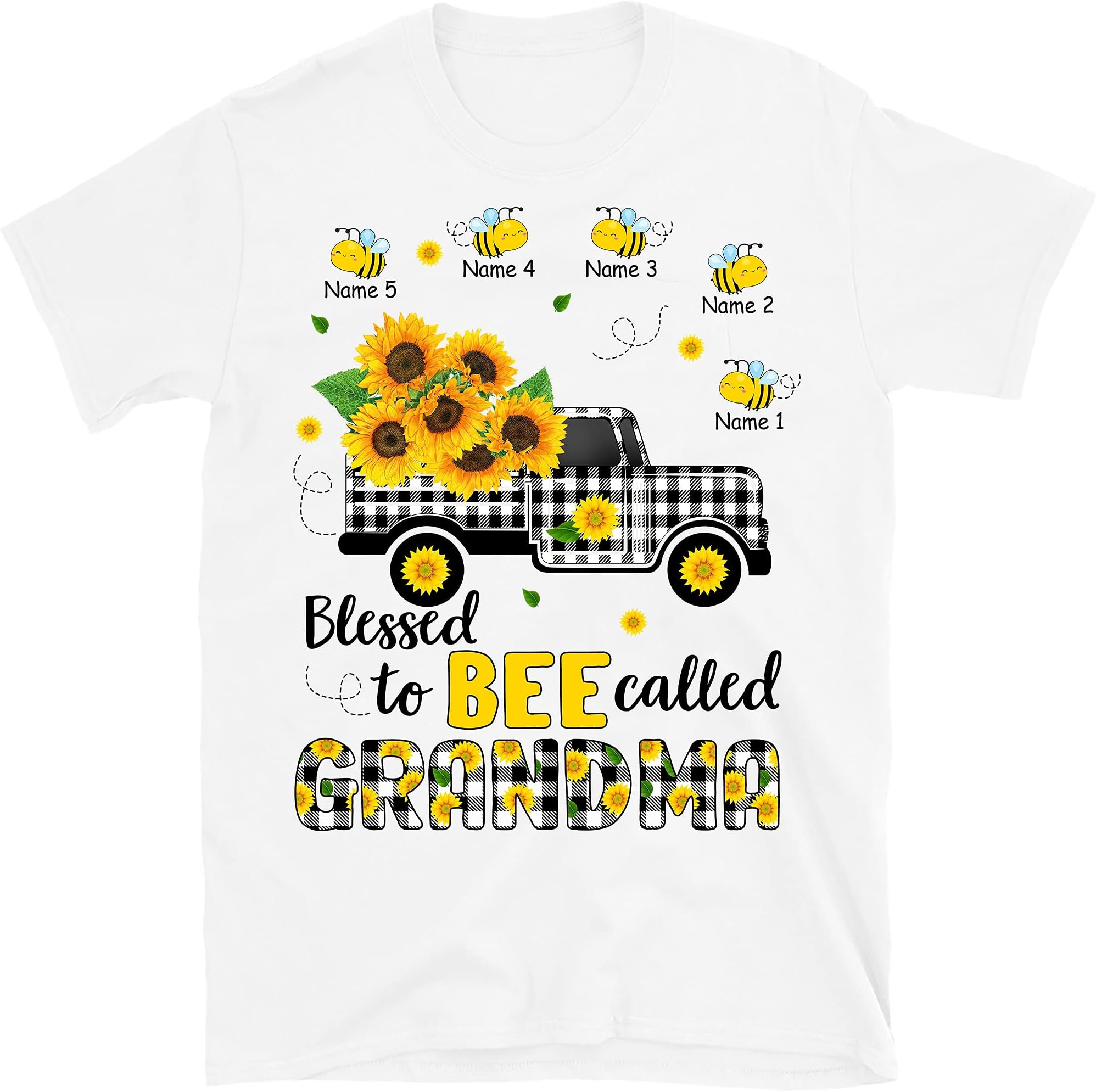 Personalized Grandma Shirt with Grandkids Names, Blessed Grandma Bee Lovers Sunflowers Lover Shirt, Gift for Grandma Nana Mom