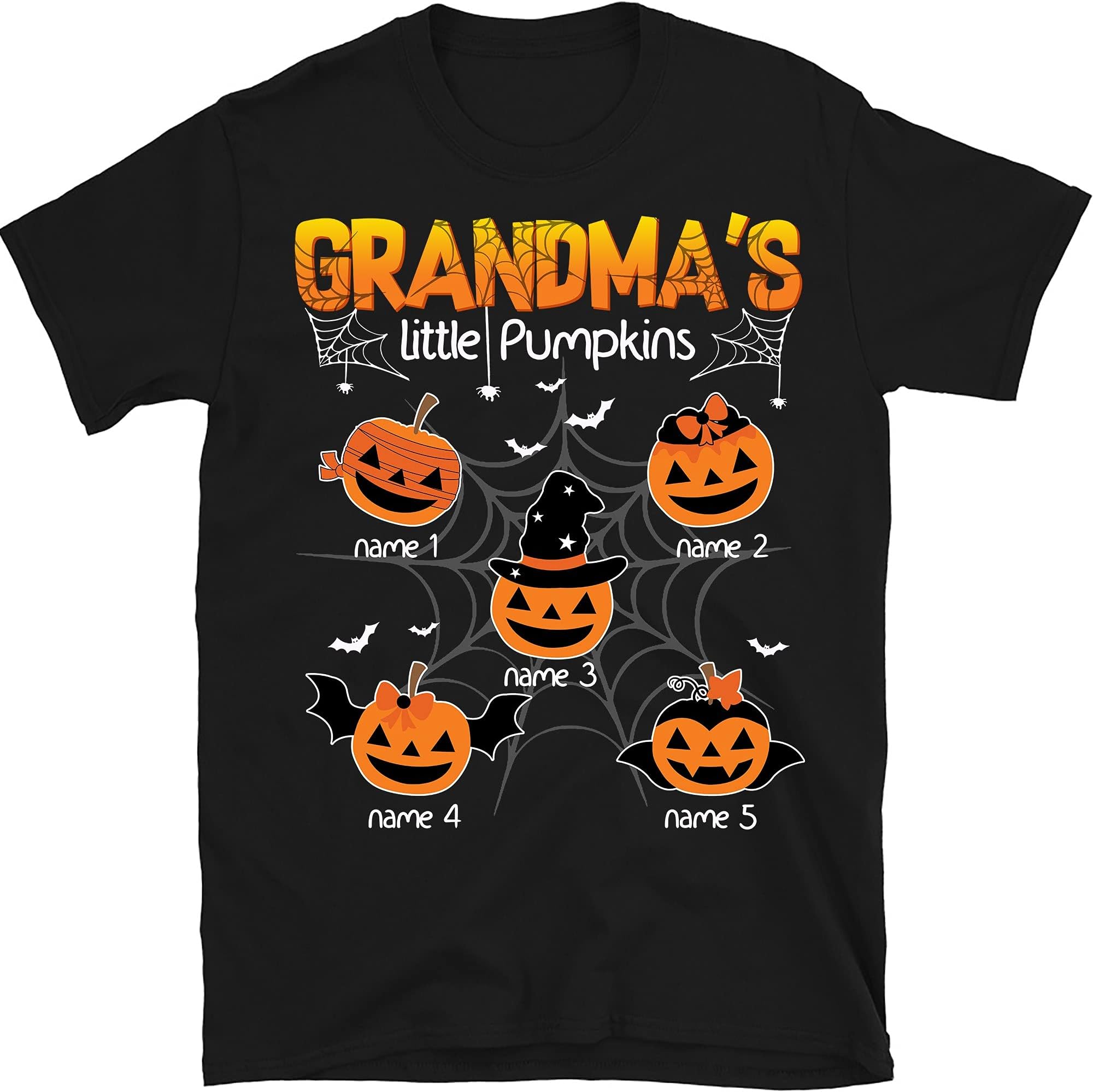 Personalized Grandma's Little Pumpkins Cute Funny Thanksgiving Halloween T-Shirt, Nana Shirt with Kid's Names