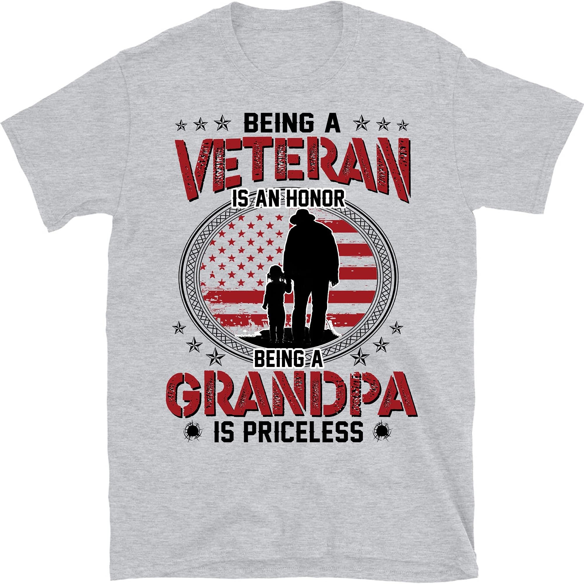 Being a Veteran is an Honor, Being a Grandpa is Priceless T-Shirt – Sport Grey/X-Large