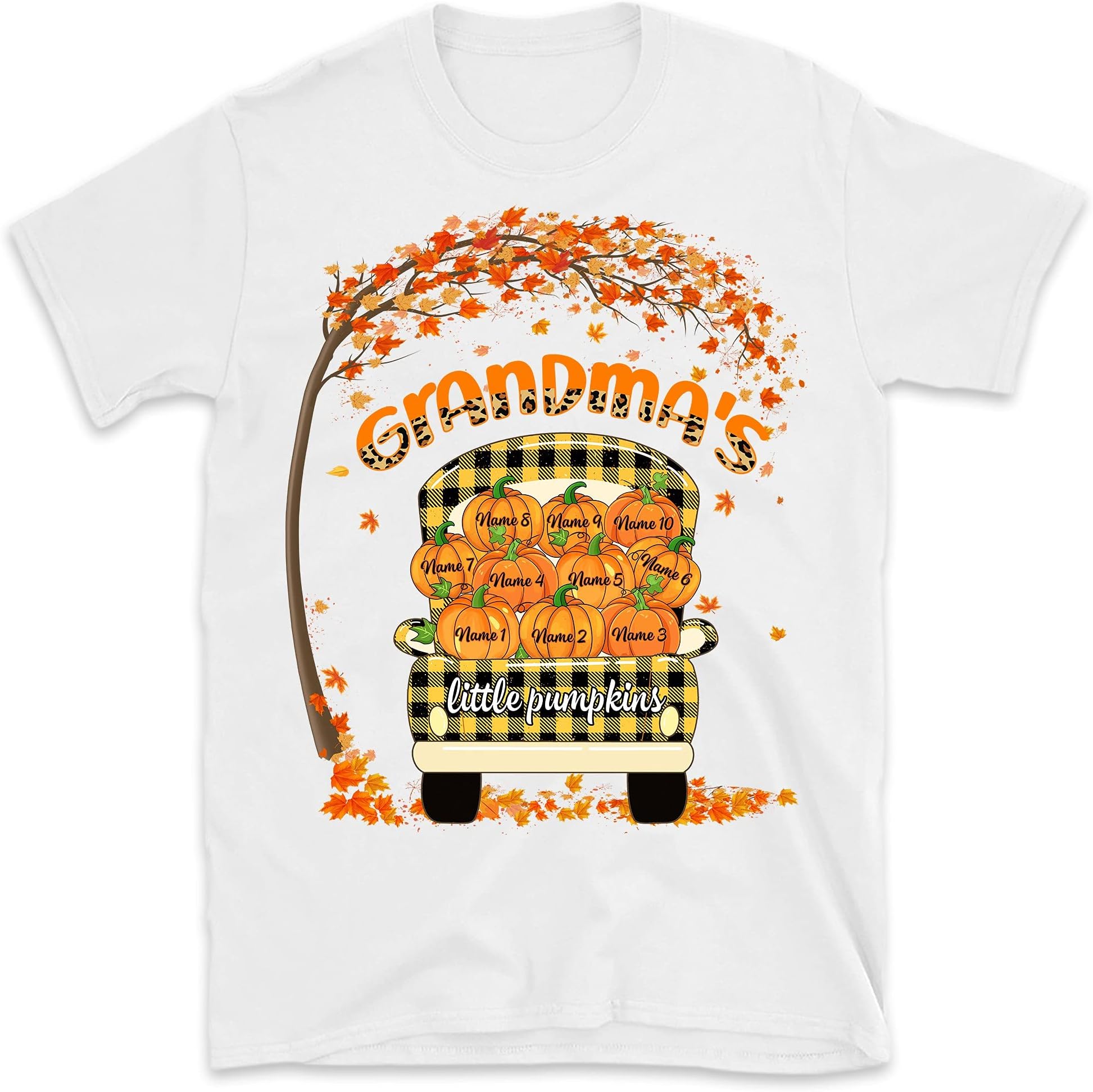 Personalized Fall Grandma's Little Pumpkin Shirt, Custom Halloween Thanksgiving Kids Mimi Shirt with Grandkid's Names, Gift for Nana Gigi Mom Women Tee