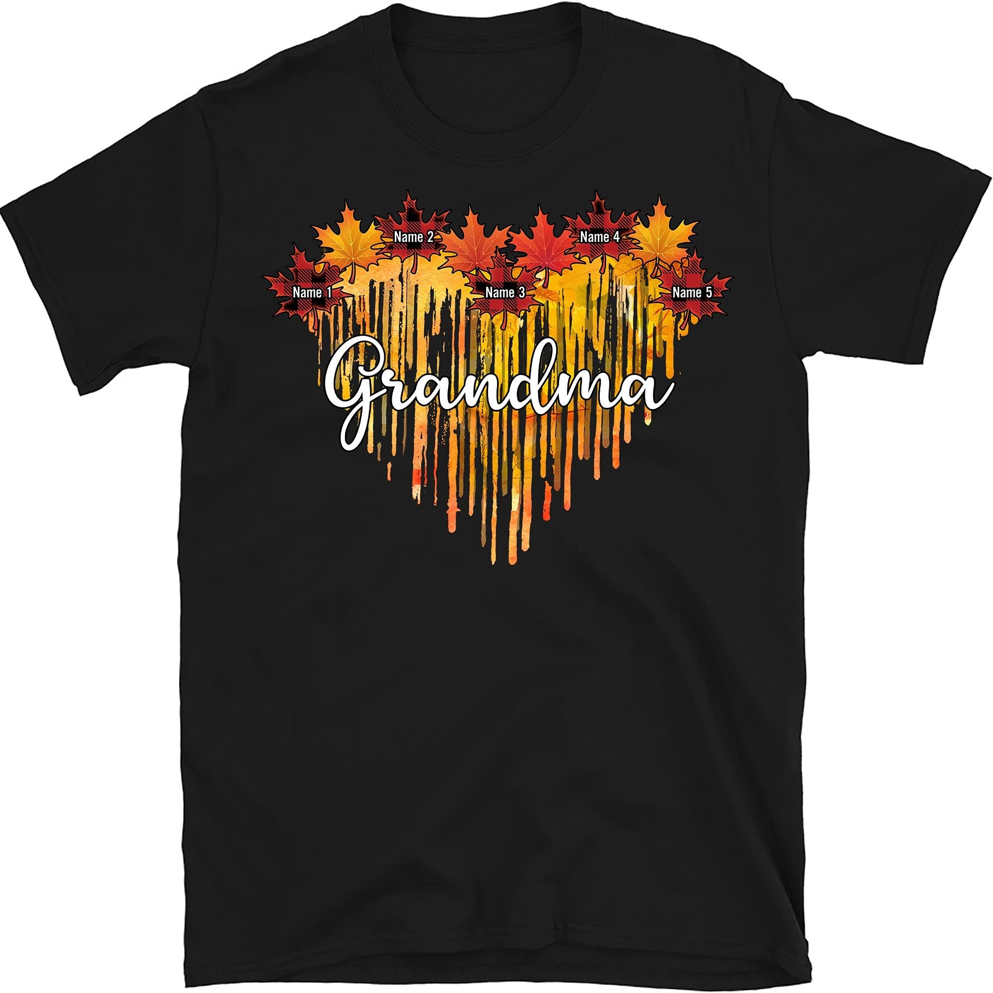Grandma Fall Halloween Heart with Grandkids Names, Personalized Grandma Shirt Grandma and Grandchildren Shirt #2 Multicolored