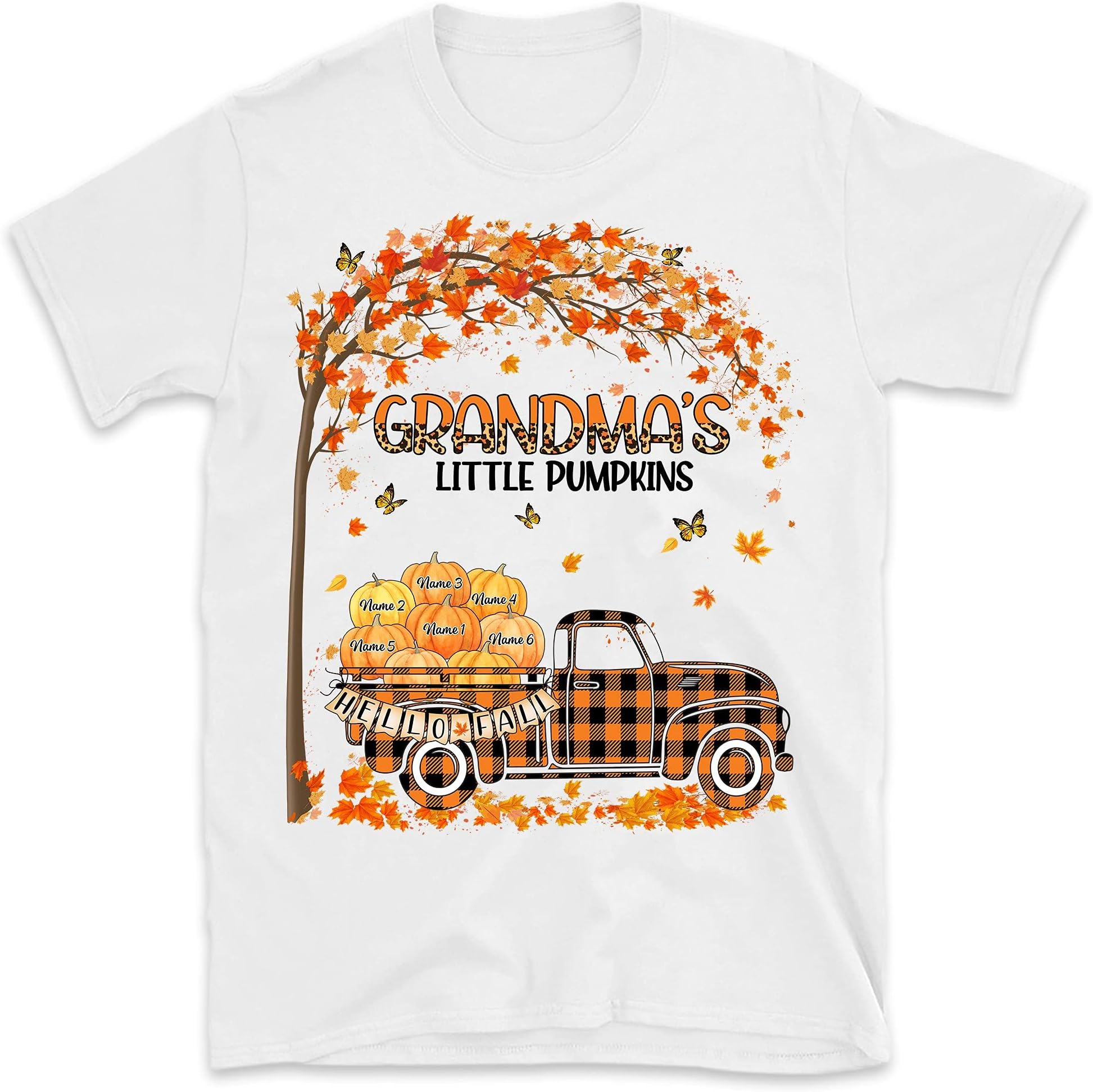 Personalized Fall Halloween Grandma's Little Pumpkin Shirt, Custom Nana Shirt with Grandkid's Names, Gift for Mom Gigi, Multicolor