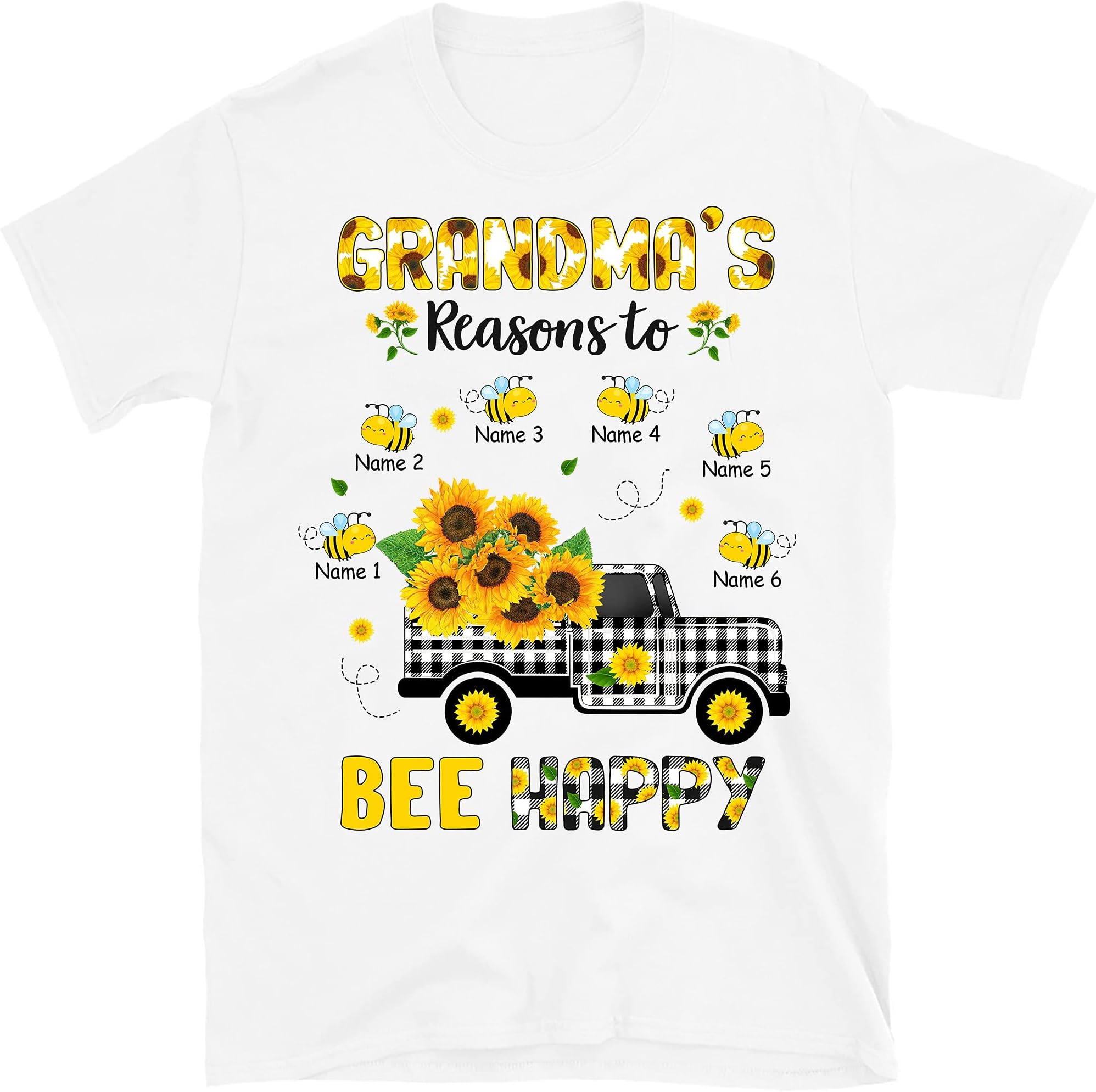 Personalized Grandma Bee Sunflowers T-Shirt, Personalized Grandmas, Reasons to Bee Happy Shirt, Bee Lovers Gift, Sunflowers Lover Shirt, Gift for Grandma Nana Mom