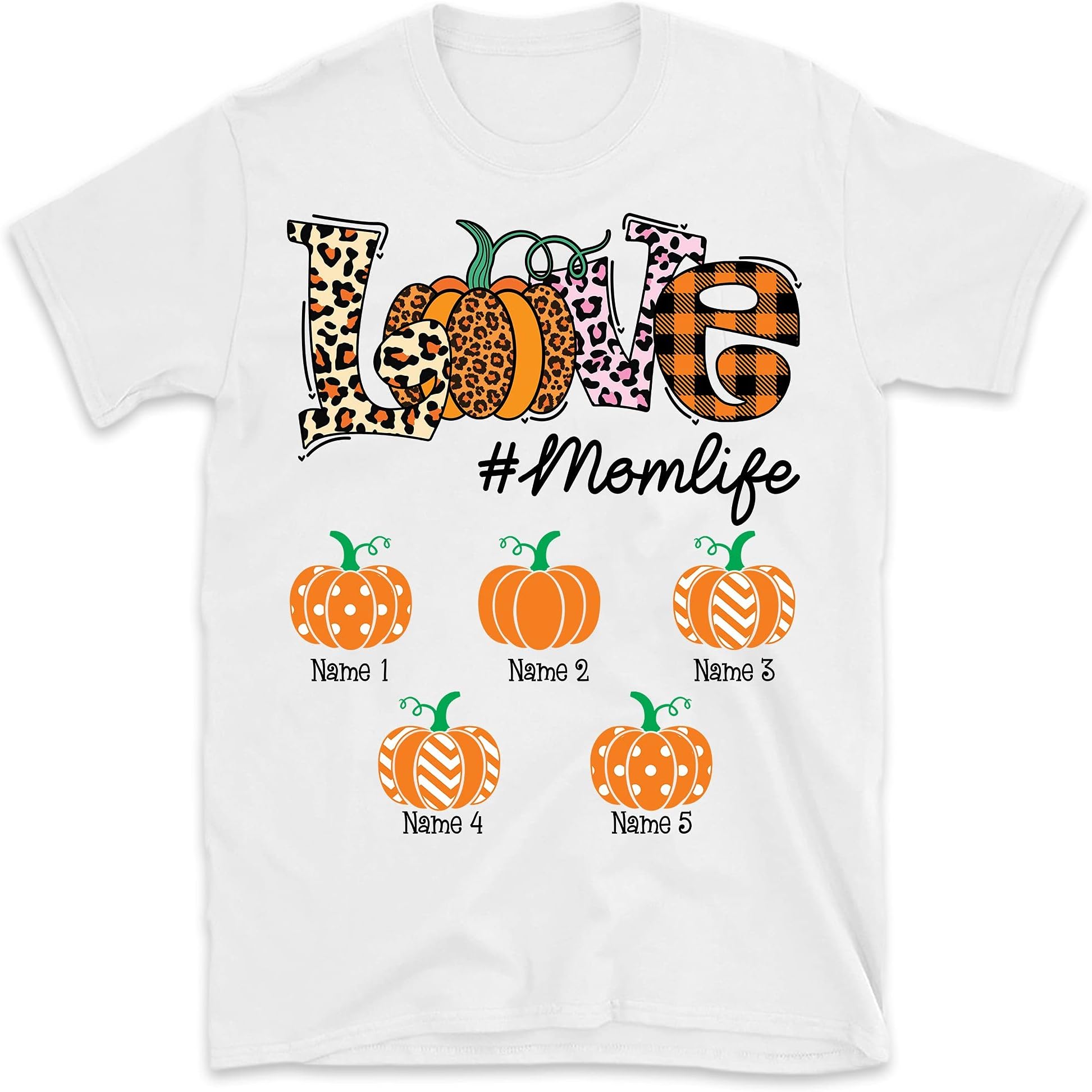 Personalized Fall Halloween Momlife Pumpkins Kids Names T-Shirt, Gift for Grandma Nana Mom