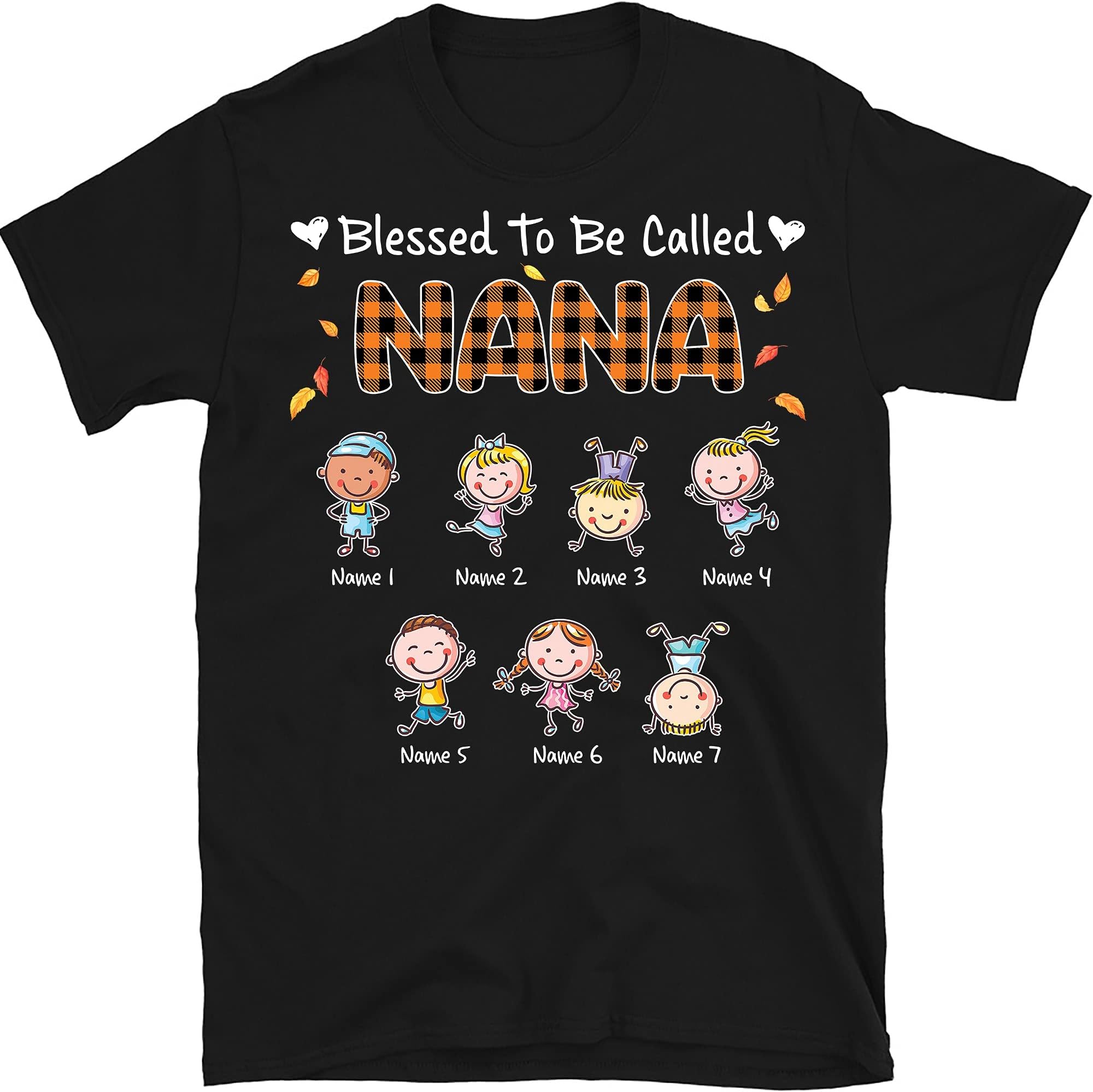 Personalized Grandma Blessed to Be Called Nana T-Shirt, Customized Grandma Mom Dad Shirts with Grandkids Names Multicolored