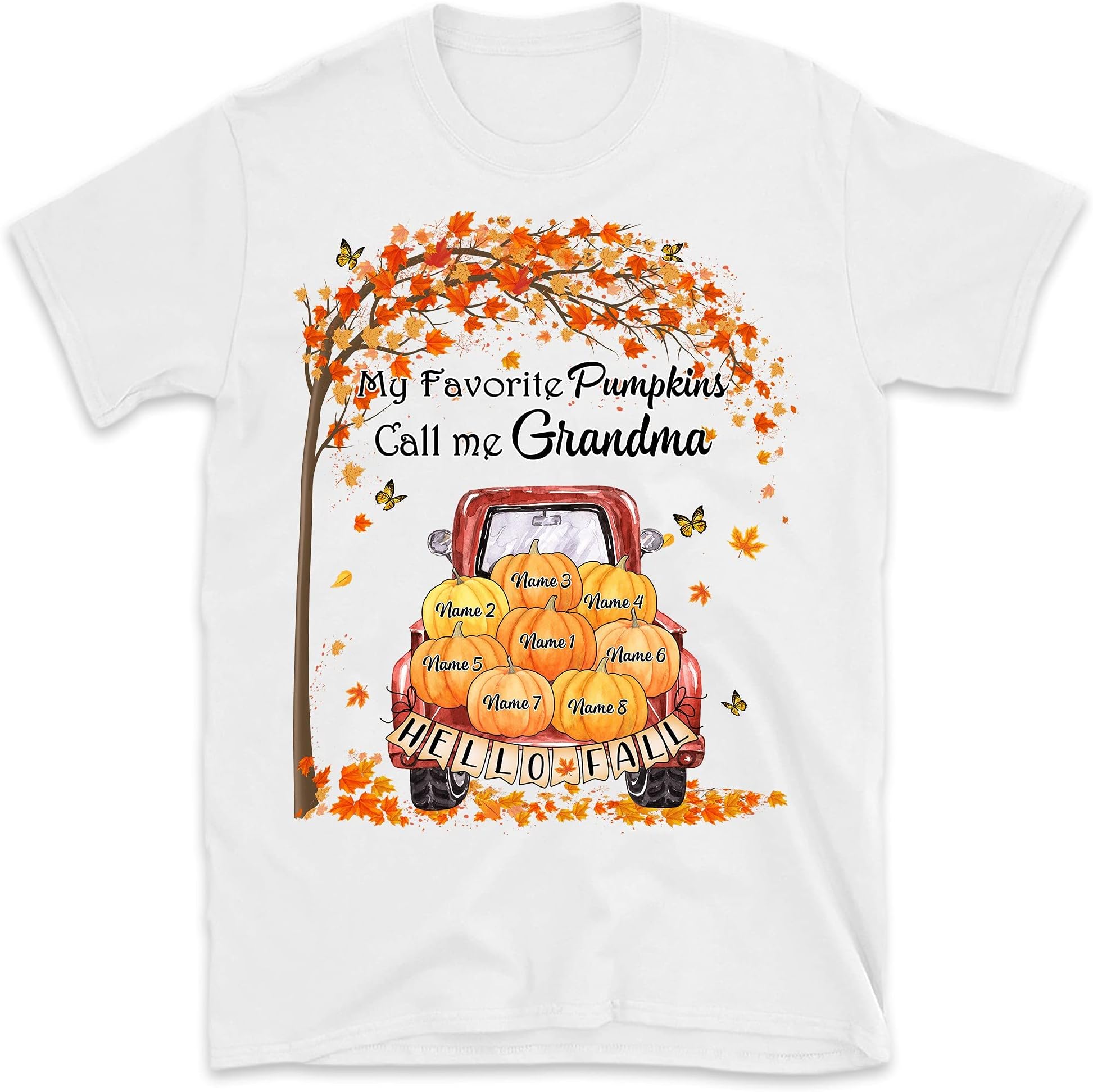 Personalized Fall Halloween Grandma's Little Pumpkin Shirt, Customize Grandma Shirt with Grandkid's Names, Gift for Nana Mom, Multicolored, Small