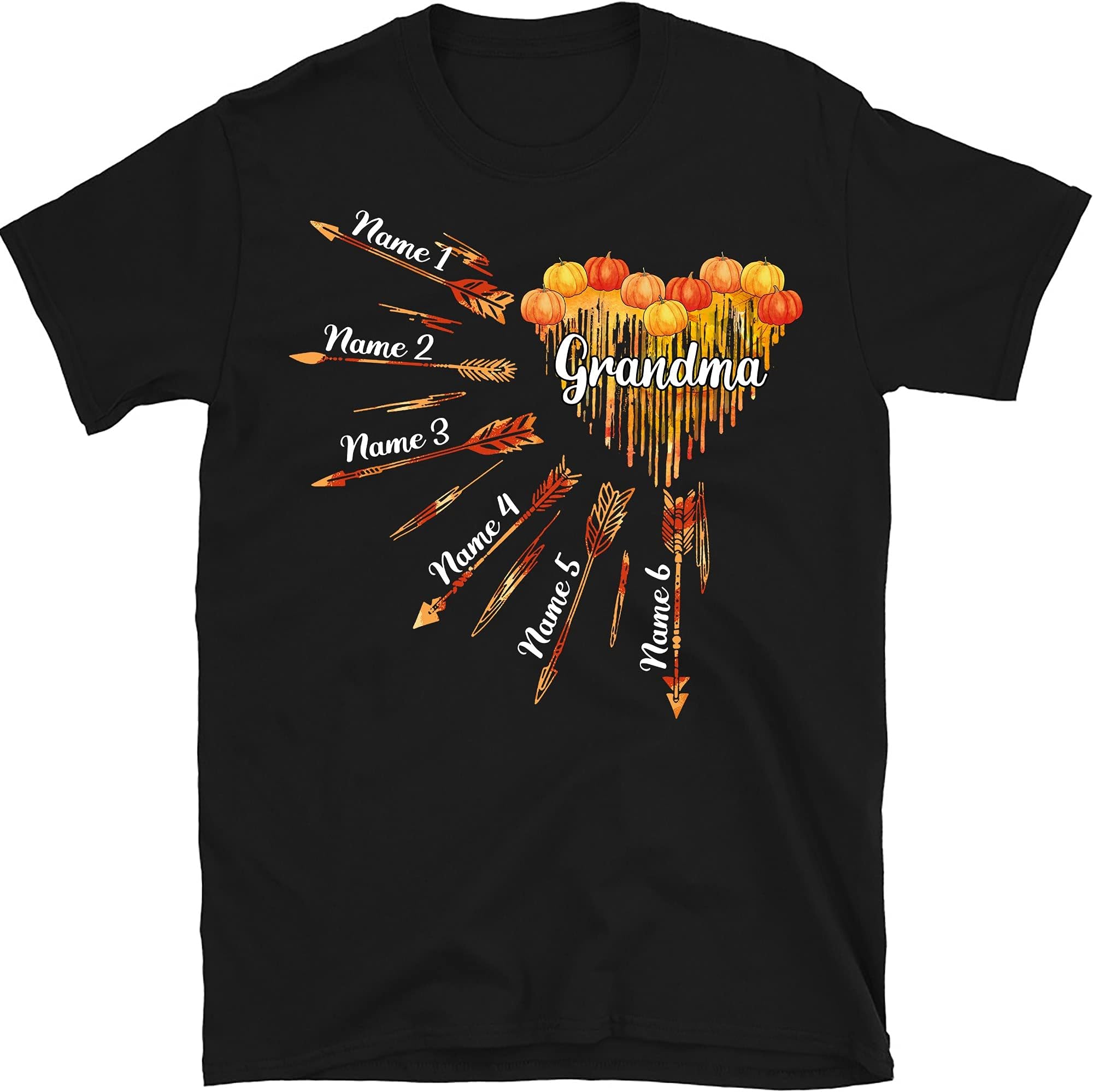 Grandma Fall Halloween Heart with Grandkids Names, Personalized Grandma Shirt Grandma and Grandchildren Shirt Multicolored