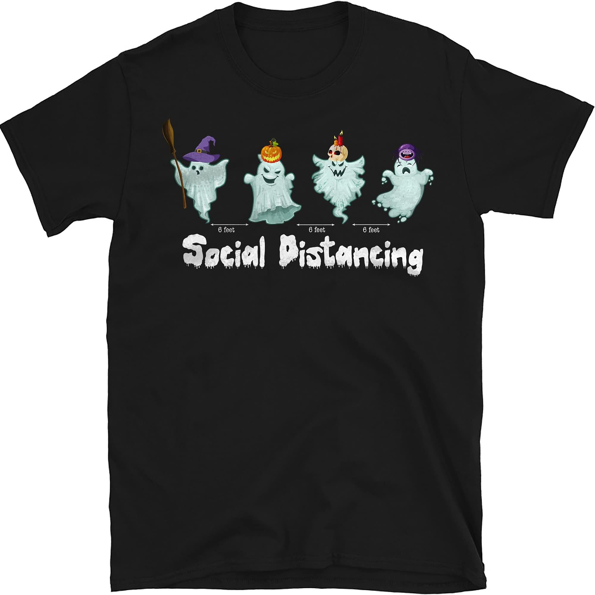 Social Distancing Shirt Funny Quarantine Corona Shirt- Funny Ghost Halloween Costume Gift Shirt – Black/3X-Large