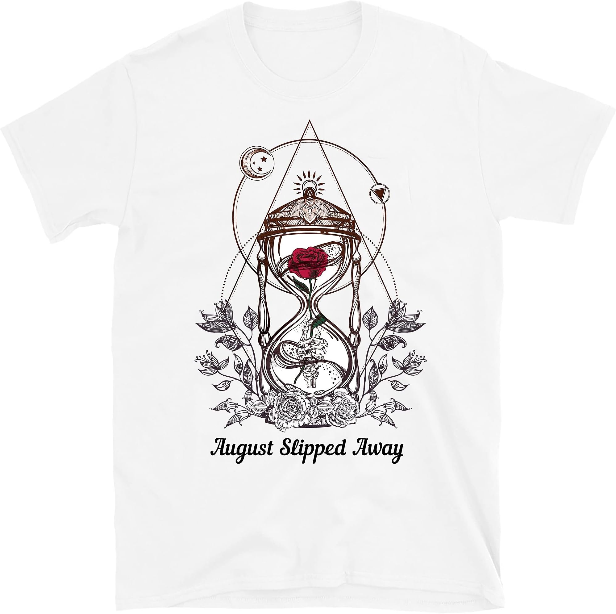 Rose Skeleton Hourglass Aesthetic Cottagecore Shirt, August Slipped Away Shirt, Gothic Cottagecore – White/XX-Large