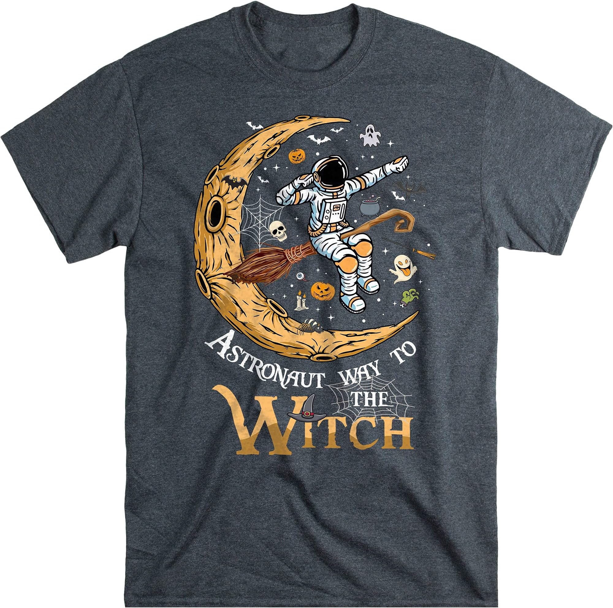 Astronaut Way to The Witch Shirt, Funny Cosmonaut Halloween Tees, Gift for Halloween – Dark Heather/Medium