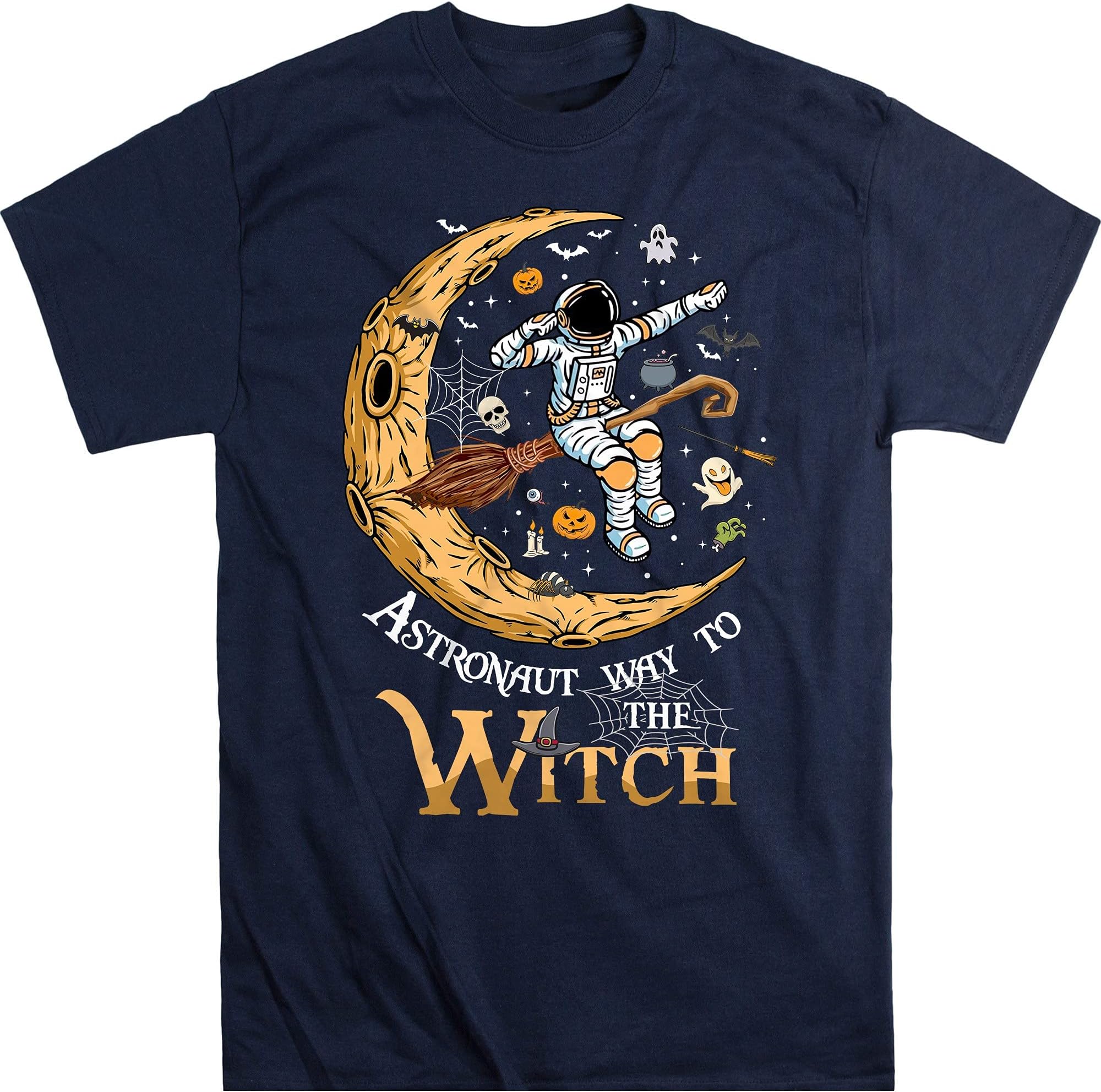 Astronaut Way to The Witch Shirt, Funny Cosmonaut Halloween Tees, Gift for Halloween – Navy/Large