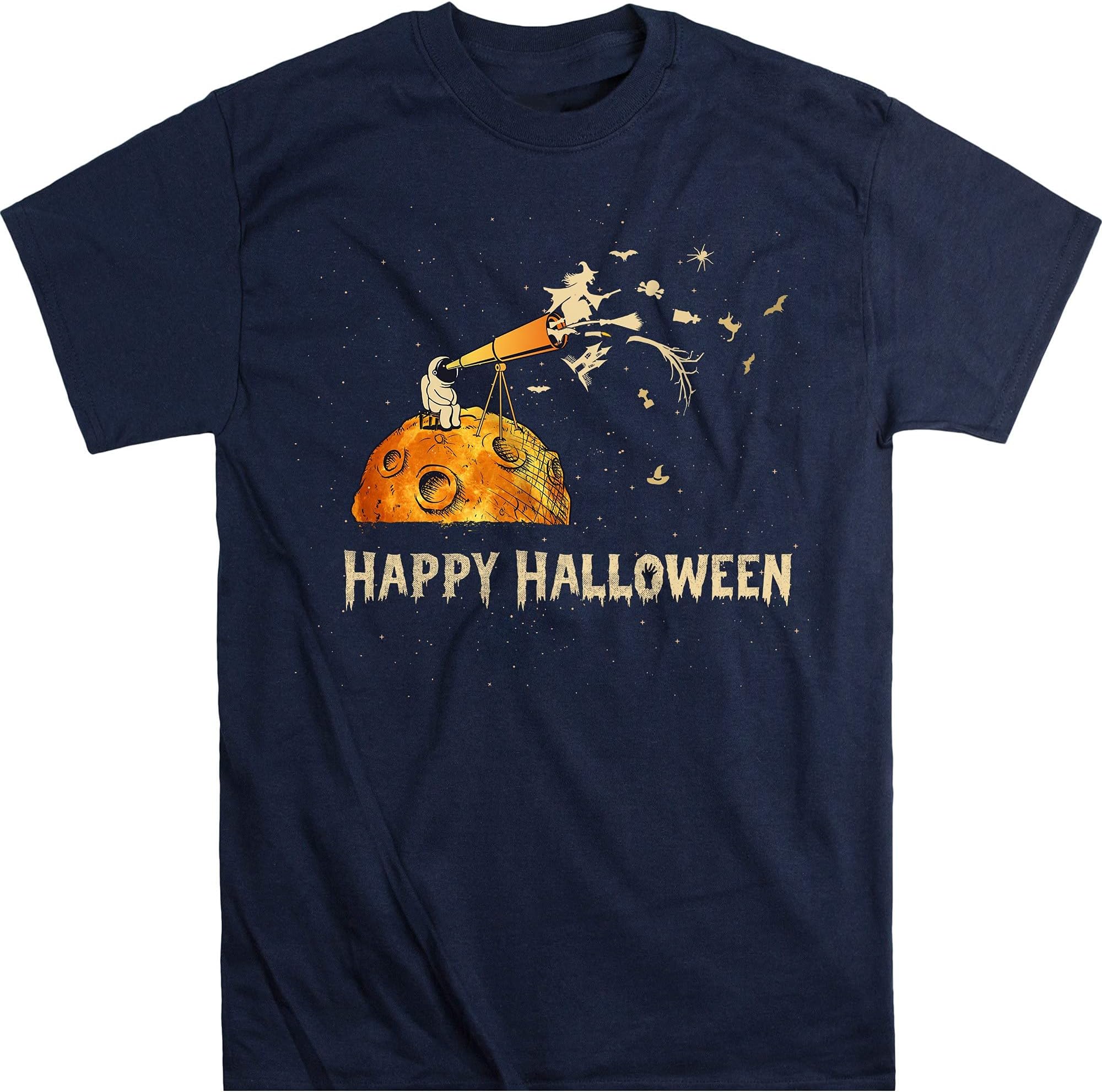 Funny Halloween Astronaut Telescope Shirt, Shirt for Halloween, Navy/X-Large