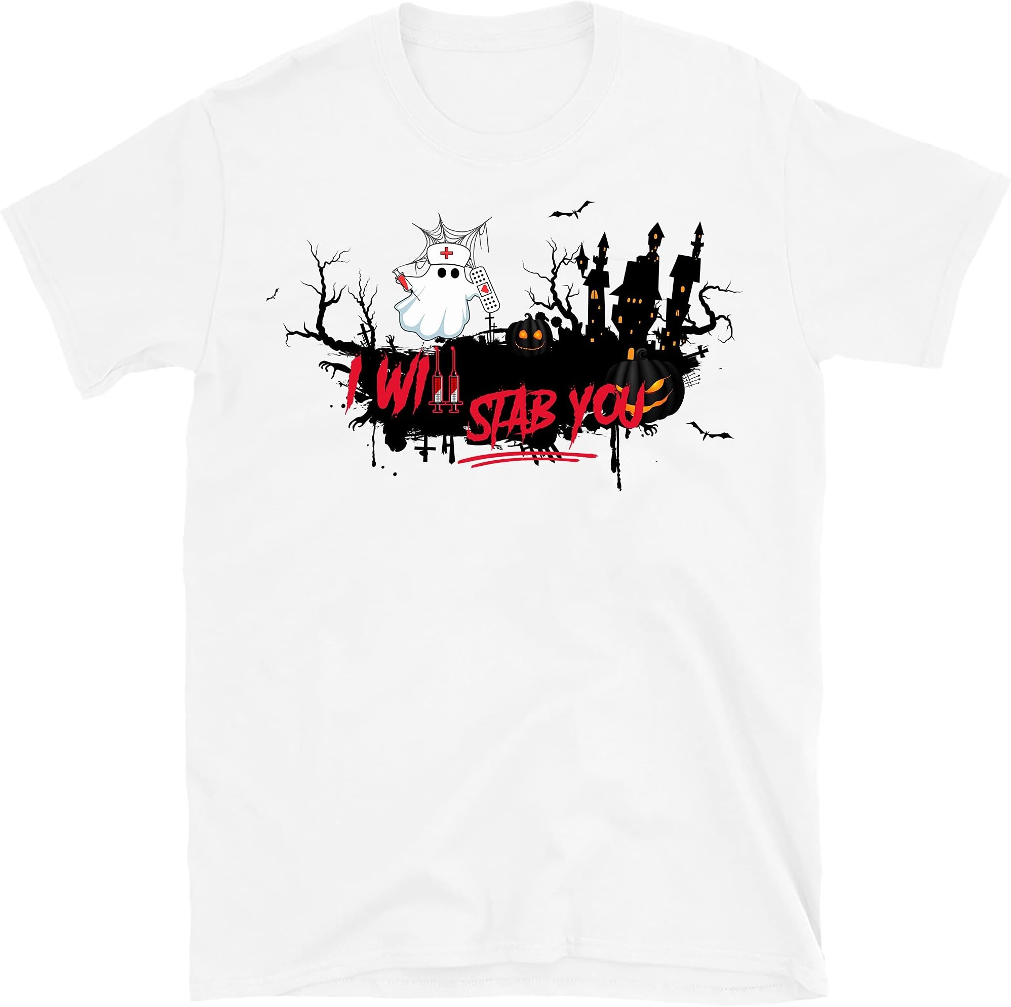 I Will Stab You Funny Cute Nurse Boo – Funny Nurse Halloween Costume Gift Shirt – White/3X-Large