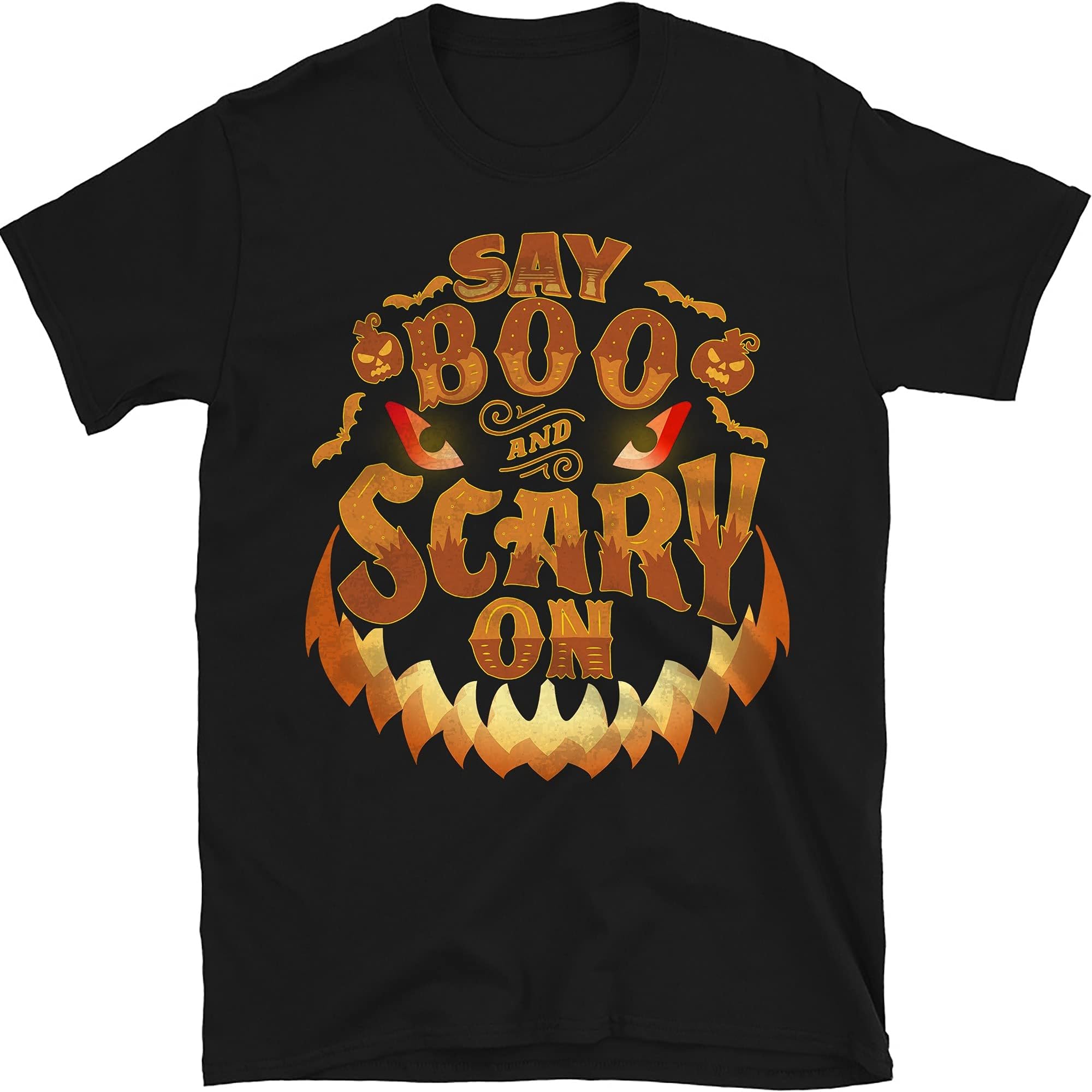 Halloween! Say Boo and Scary on – Sarcasm Cute Pumpkin Face Halloween Costume Gift Shirt – Black/3X-Large