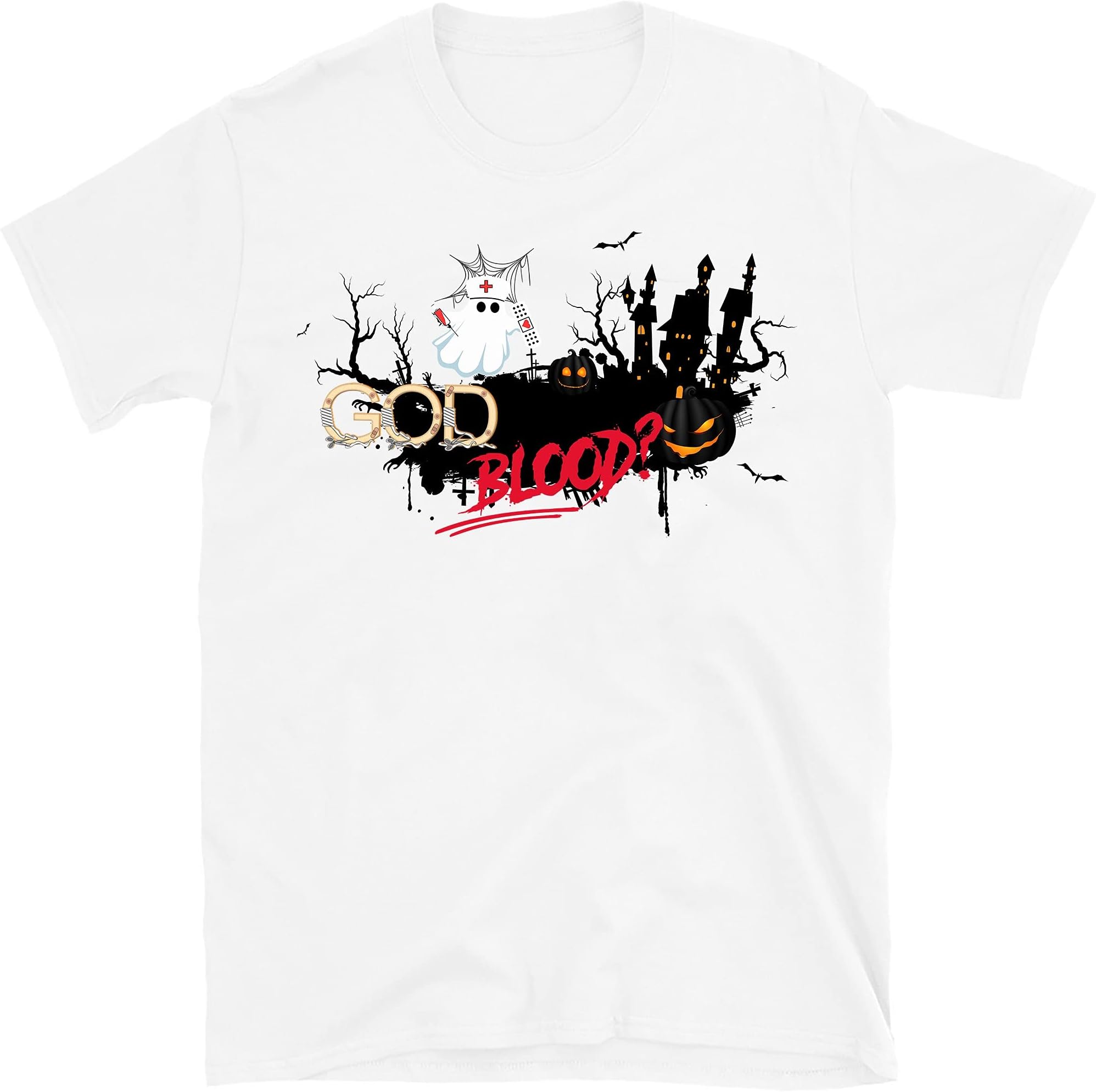 God Blood Funny Cute Nurse Boo – Funny Nurse Halloween Costume Gift Shirt – White/XX-Large