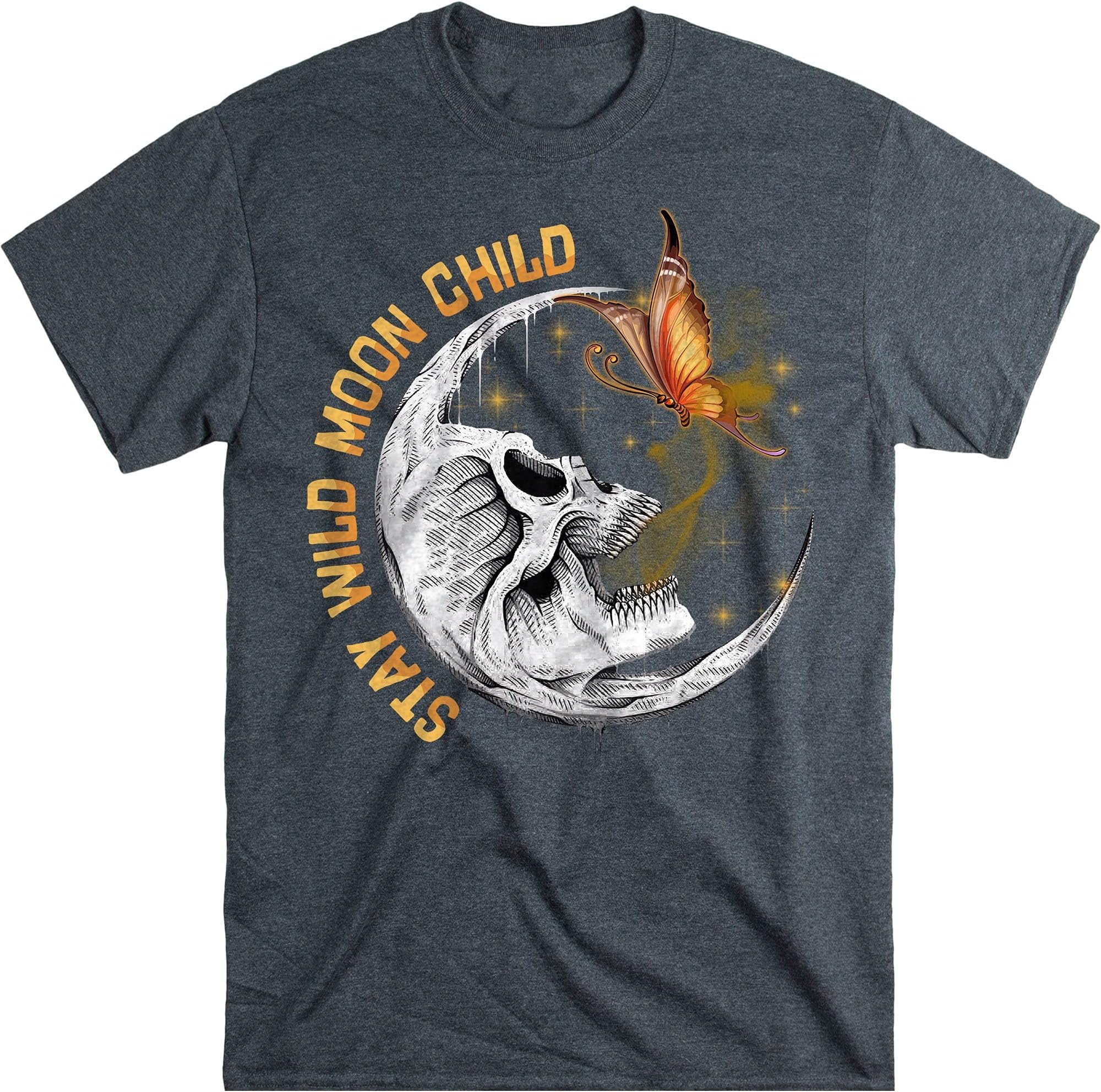 Stay Wild Moon Child Shirt, Funny Skeleton Butterfly Tees, Spiritual Shirt – Dark Heather/XX-Large