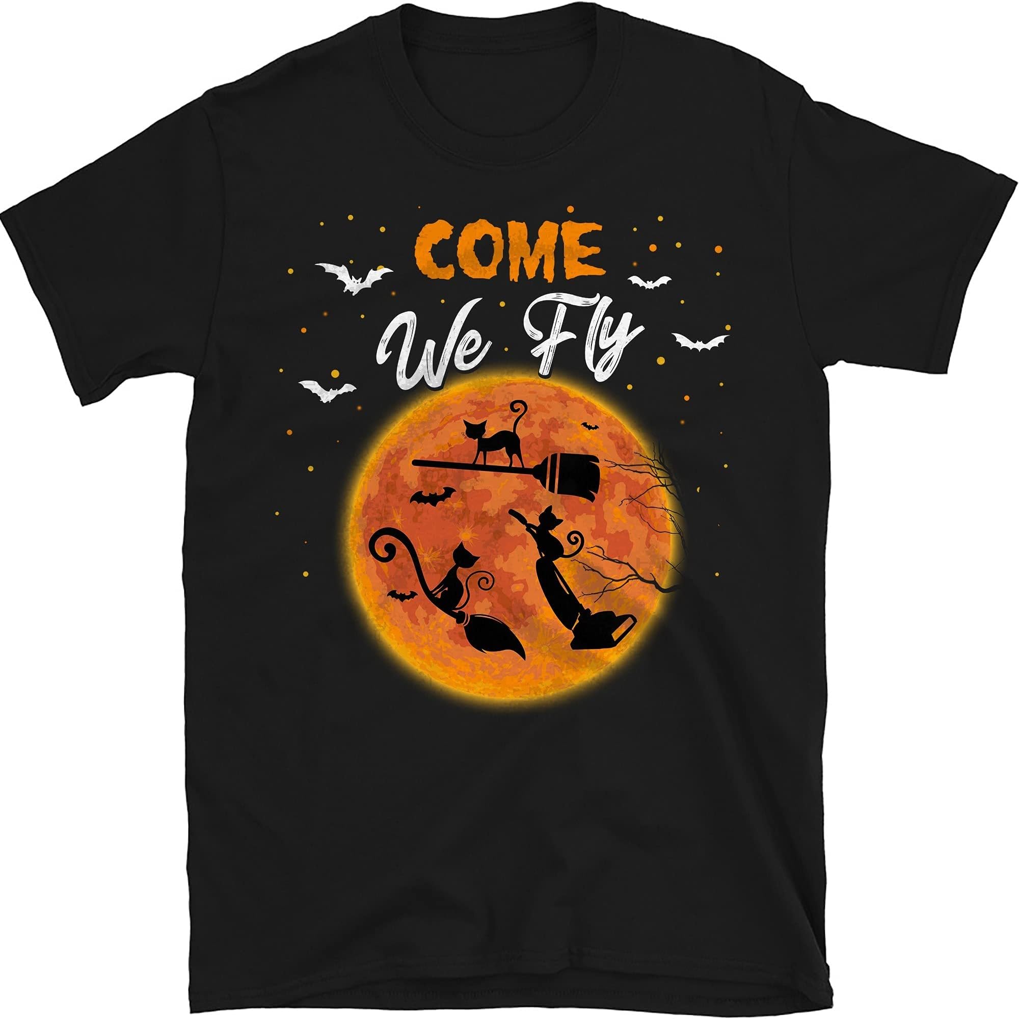 Come We Fly Black Cat On The Moon Shirt Funny Cat Halloween, Shirt for Women – Black/XX-Large