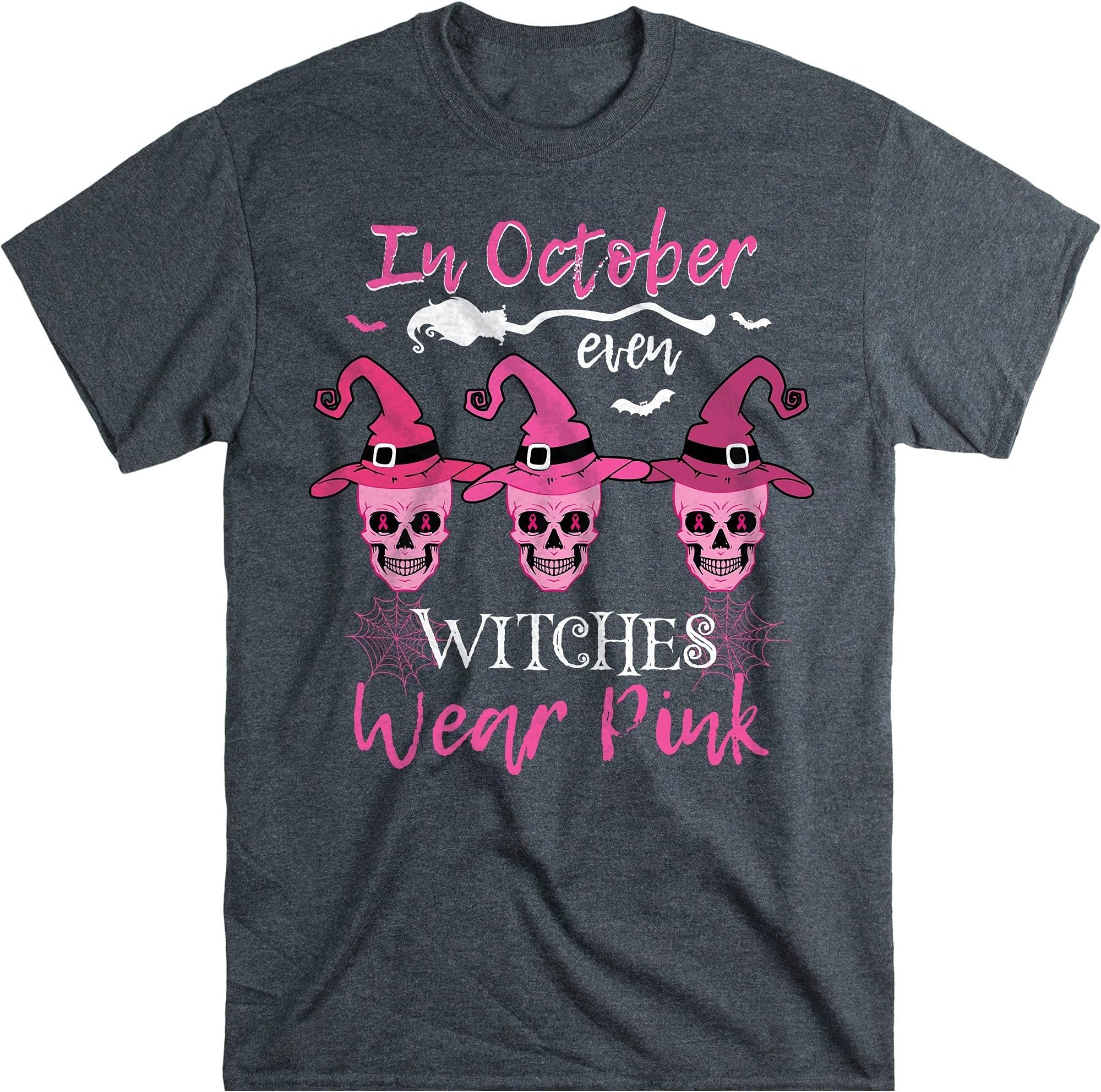 October We Wear Pink Shirt, Even Witch Wear Pink, Cancer Awareness October Breast Cancer – Dark Heather/XX-Large
