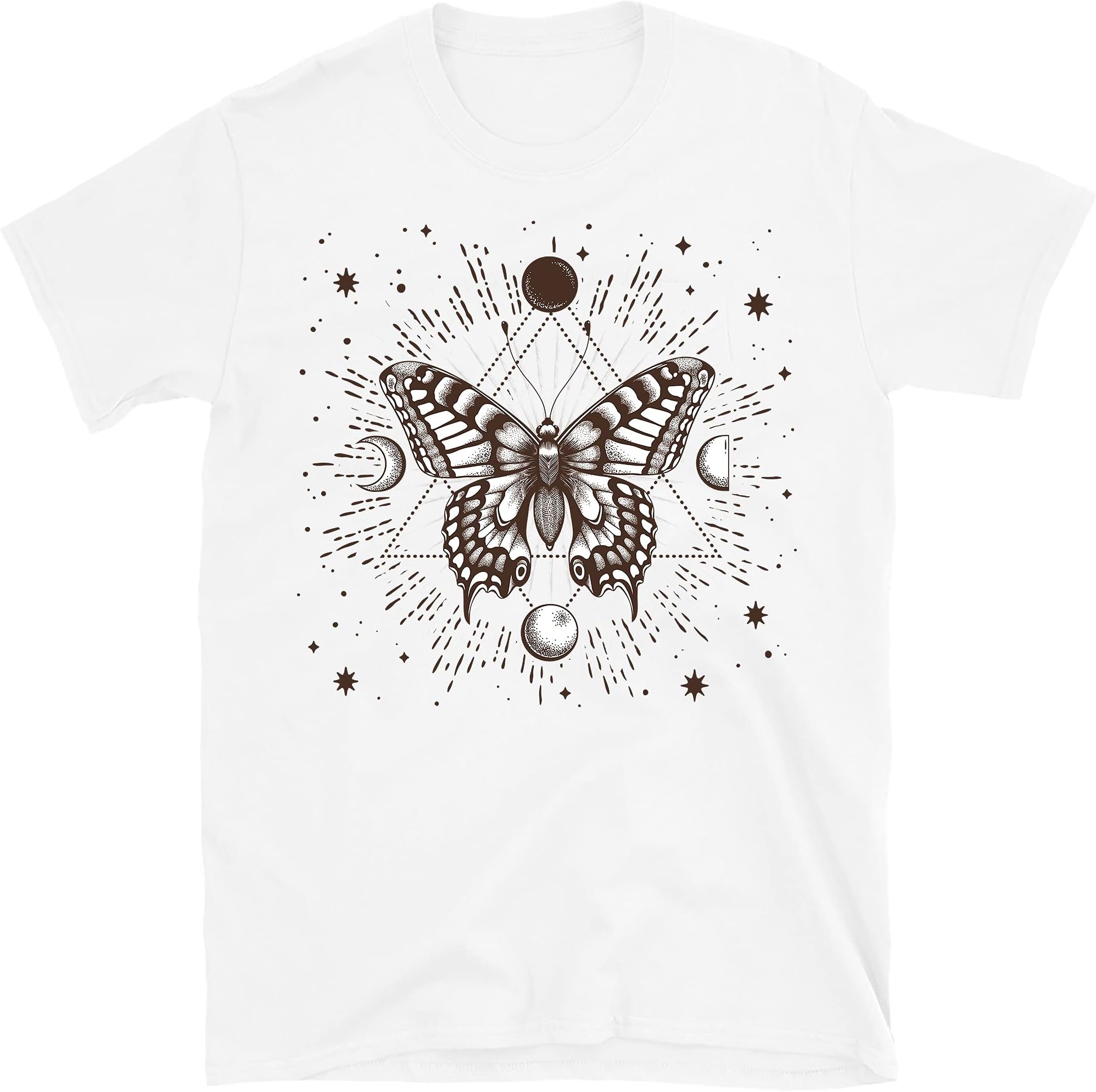 Floral Butterfly Moon Phase Shirt, Butterfly Hobo Shirt, Mystic Shirt, Spiritual Shirt – White/Large